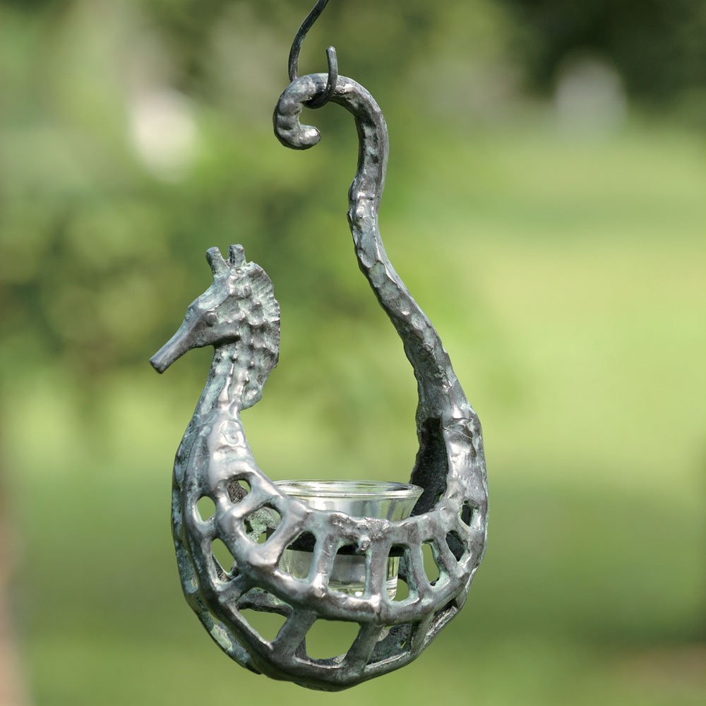 SPI Home 50556 Seahorse Lantern - Decorative Coastal Lighting for Beach House, Patio, or Garden Decor | Waterproof Outdoor Hanging Lantern with LED Bulb