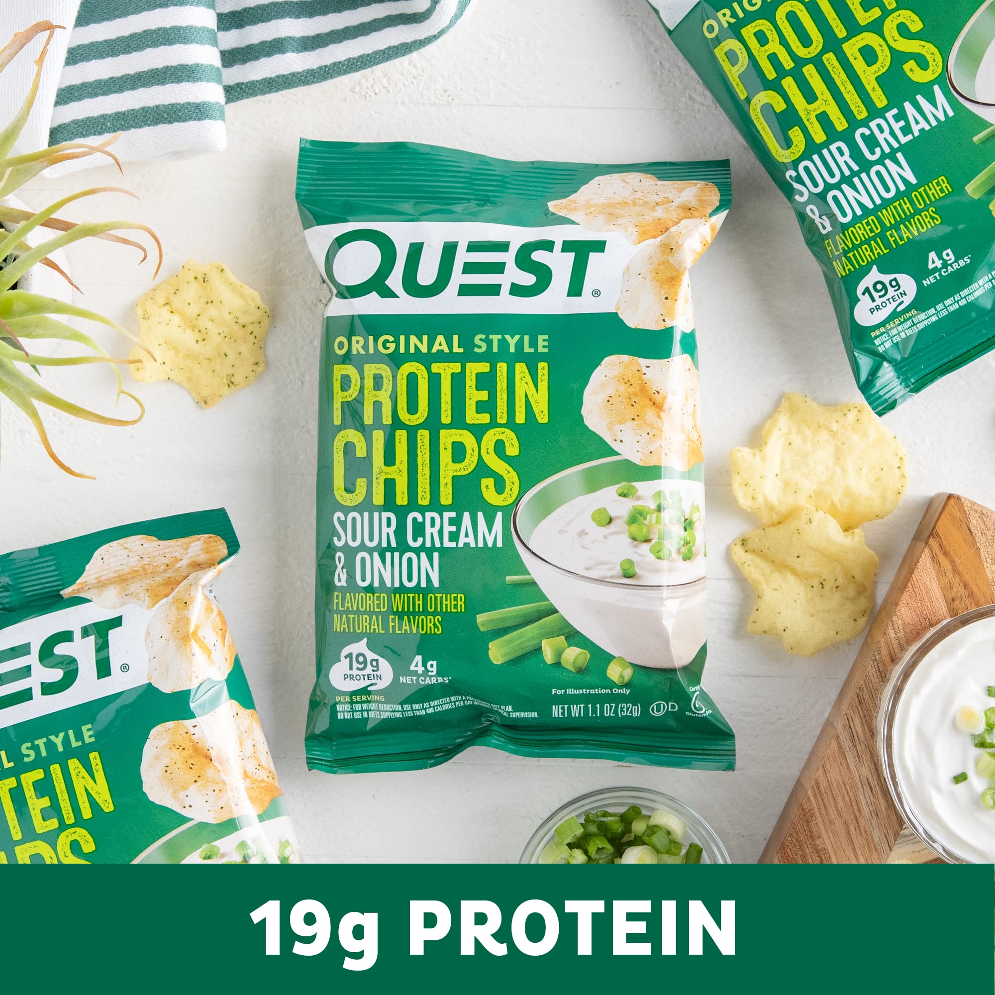 Quest Nutrition Protein Chips - Sour Cream & Onion & BBQ Flavors, High Protein Low Carb Snacks, 1.1oz Bags (Pack of 12) | Keto-Friendly, Gluten-Free for Workout Recovery & Healthy On-The-Go Lifestyle