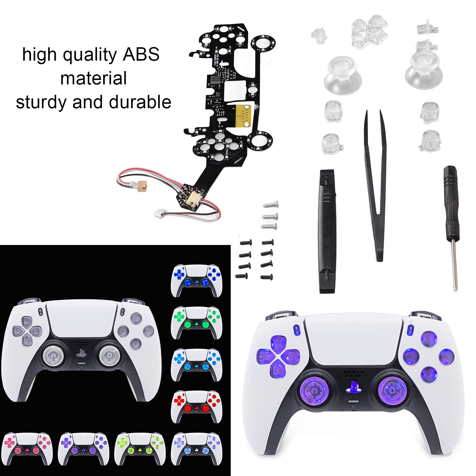 Multi-Color LED Thumbstick & D-Pad Buttons for PS5 Controller - 8 Colors, 19 Lighting Modes, DIY Customizable Light Kit | Perfect for Gaming, Streaming & Gift Giving