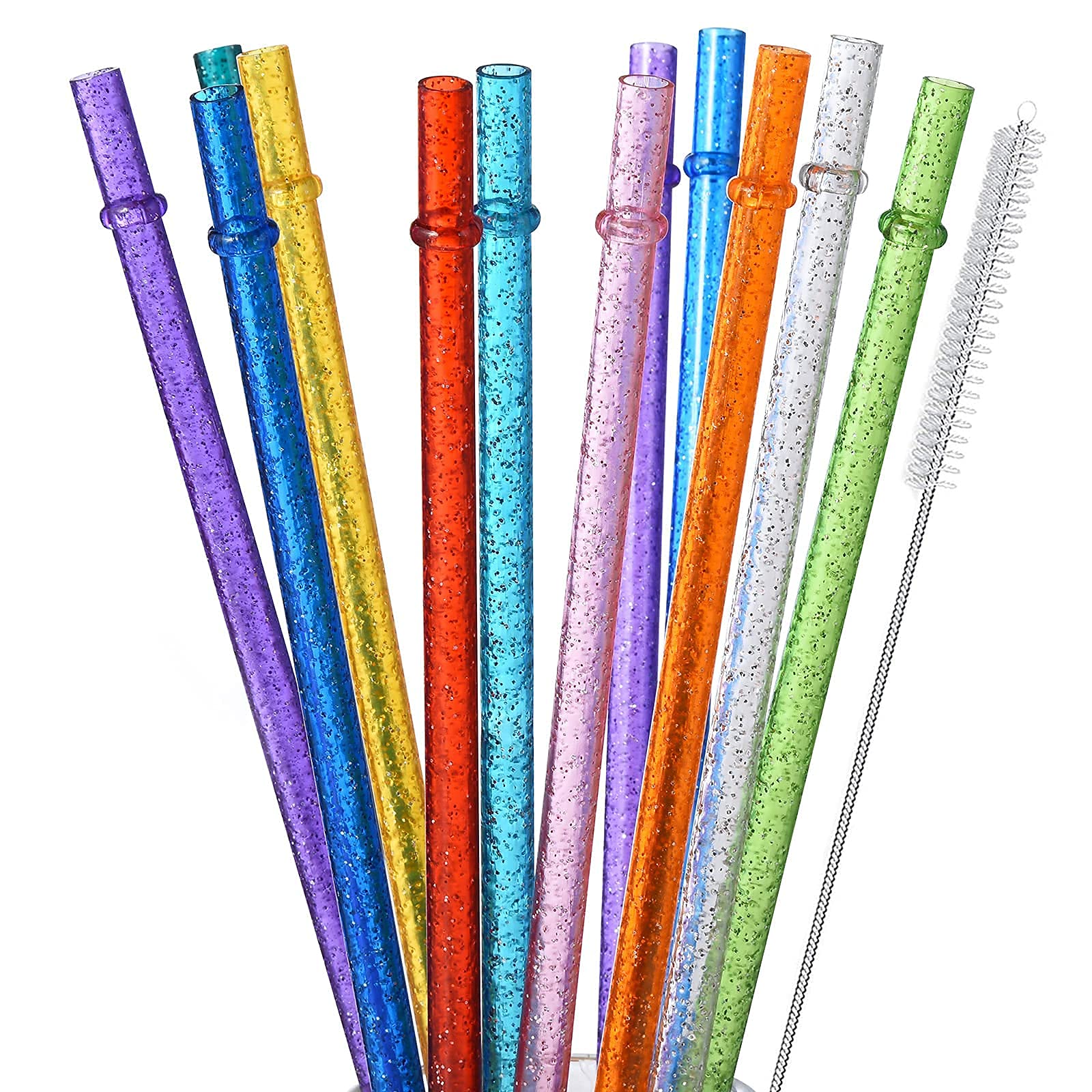 ALINK 12-Pack Reusable Clear Plastic Straws & 12 Glitter Straws for Smoothies, Cocktails, and Parties - BPA-Free Eco-Friendly Drinking Straws Set