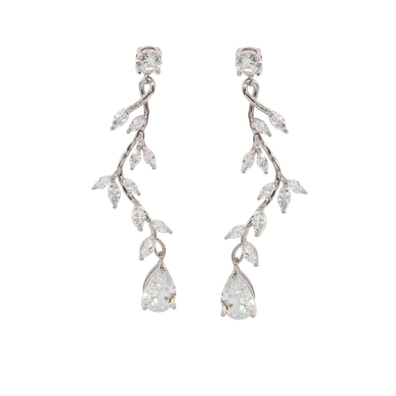 Elegant Silver Crystal Vine Chandelier Earrings for Wedding & Evening Party | Vintage Dangle Drop Ear Jewelry for Brides, Prom & Special Occasions