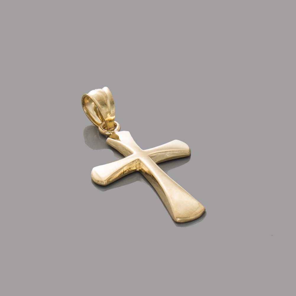14K Yellow Gold Religious Charm Pendant - Beveled Cross with Round Tips, High Polish Finish - Perfect for Baptism, First Communion & Spiritual Gifts