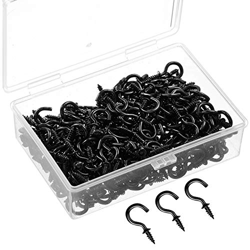 240-Piece 1/2 Inch Black Cup Hooks - Heavy Duty Metal Screw-in Ceiling Hangers for Indoor & Outdoor Use - Perfect for Hanging Plants, Lights, Decor & Storage Organization