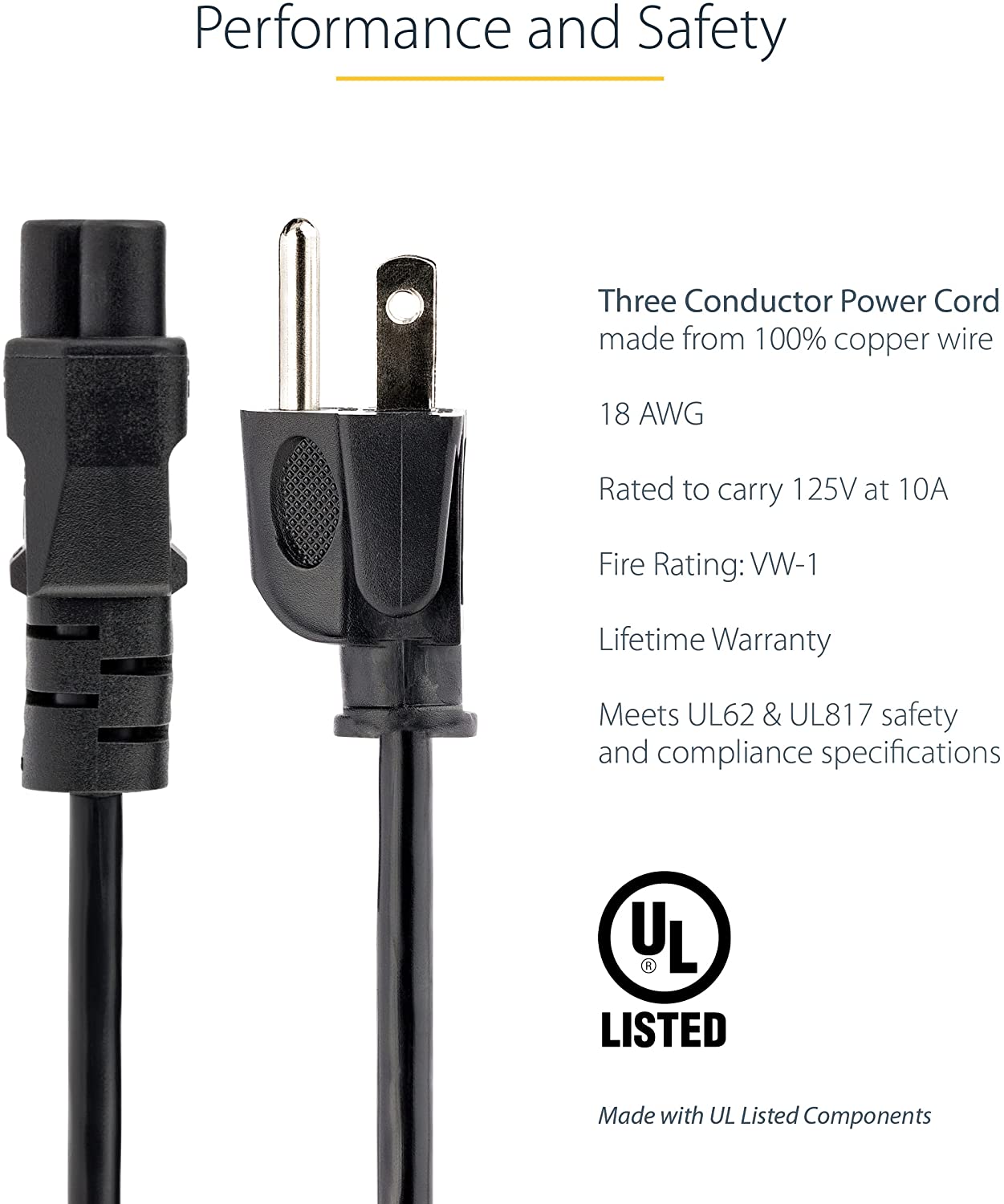 Laptop Power Cord Replacement - NEMA 1-15P to C5 (Mickey Mouse) 10A 125V 18AWG AC Adapter Charger Cable for MacBook, Dell, HP, Lenovo Laptops - Perfect for Home, Office & Travel Use