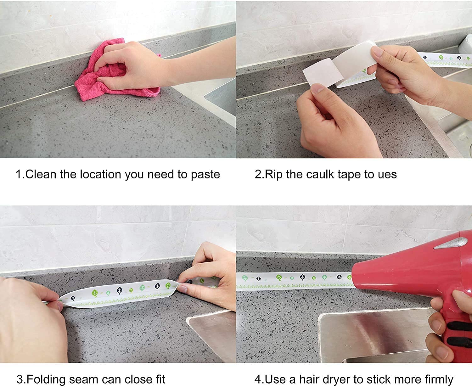 TOPHAVEN Waterproof Silicone Caulk Strip - Self-Adhesive PVC Sealing Tape for Kitchen, Bathroom, Bathtub, Sink & Floor Edges - Wall & Edge Protection (1 Pack) - Perfect for Home Repairs & Waterproofing Projects