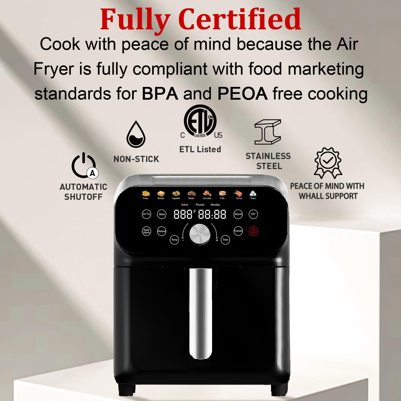 5.2QT Air Fryer Oven with LED Digital Touchscreen - 12 Preset Functions for Air Frying, Baking, Reheating & Keep Warm | Nonstick Dishwasher-Safe Basket | Stainless Steel/Black&Silver Design | Perfect for Healthy Cooking, Quick Meals & Family Dinners