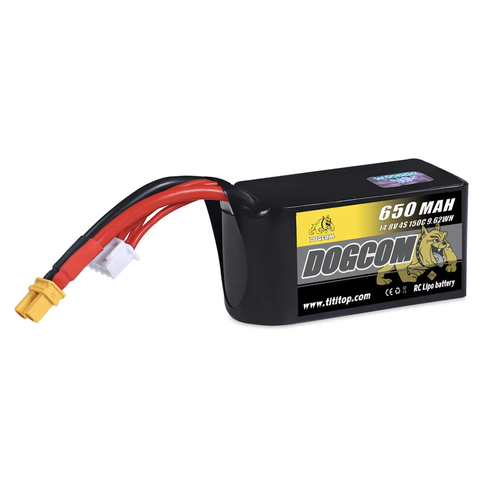 DOGCOM 150C 4S 14.8V 650mAh LiPo Battery with XT30 Connector - High Performance RC Drone & Airplane Battery for FPV Racing and Long Flight Time