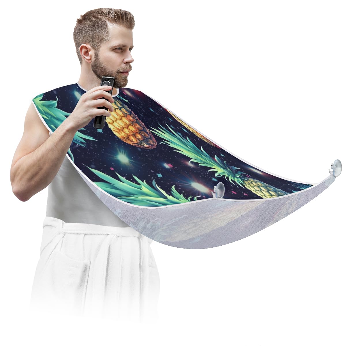 Space Pineapple Print Beard Bib for Men - Waterproof Shaving Apron, Hair Dye Cape & Barber Accessories - Perfect for Home Grooming, Salon Use & DIY Haircuts - Great Gift for Barbers & Beard Enthusiasts
