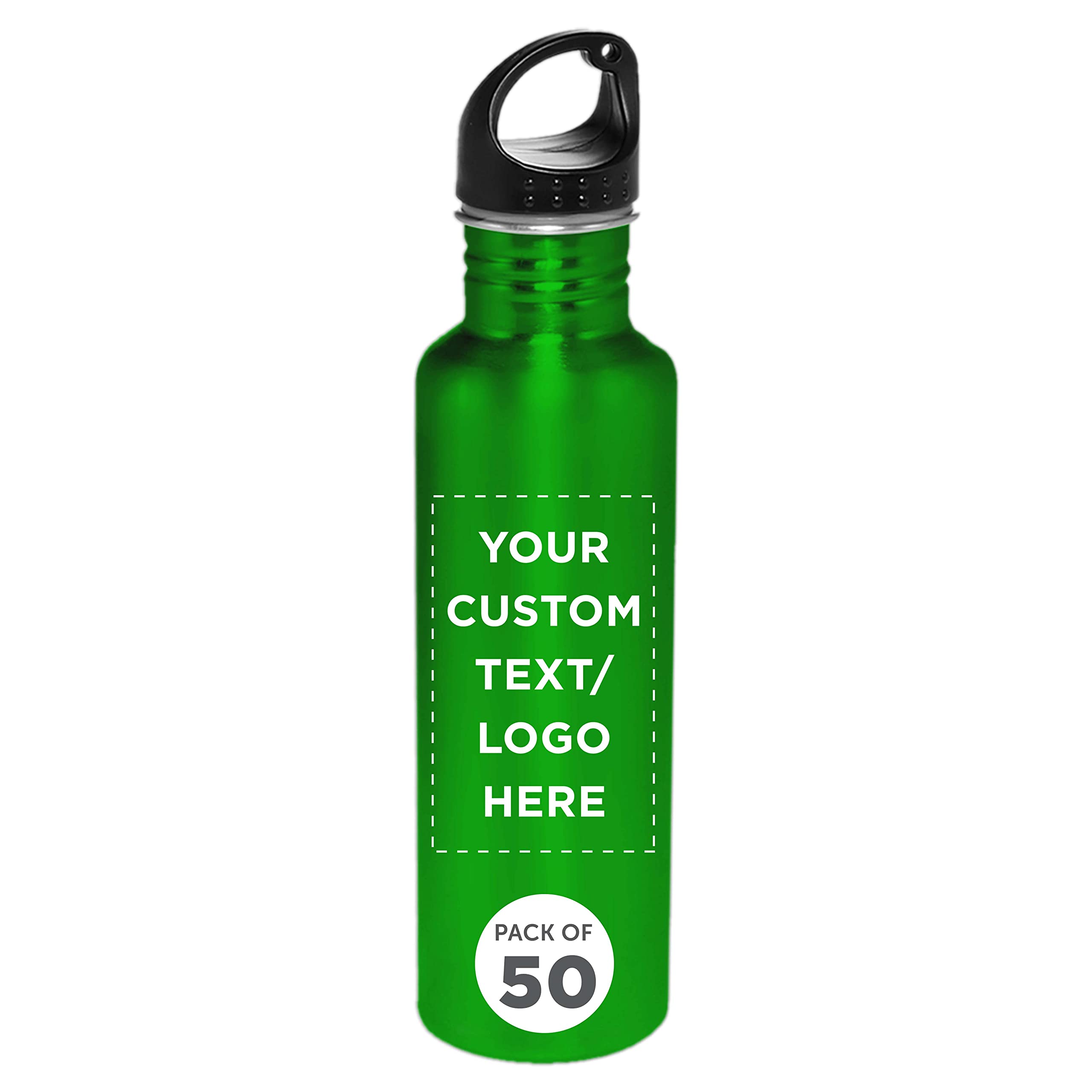 Custom Stainless Steel Water Bottles 26oz (Set of 50) - Personalized Bulk Pack - Reusable & Leak Proof - Ideal for Gym, Hiking, Camping & Outdoor Sports - Eco-Friendly Green - Perfect for Corporate Gifts, Team Events & Brand Promotions