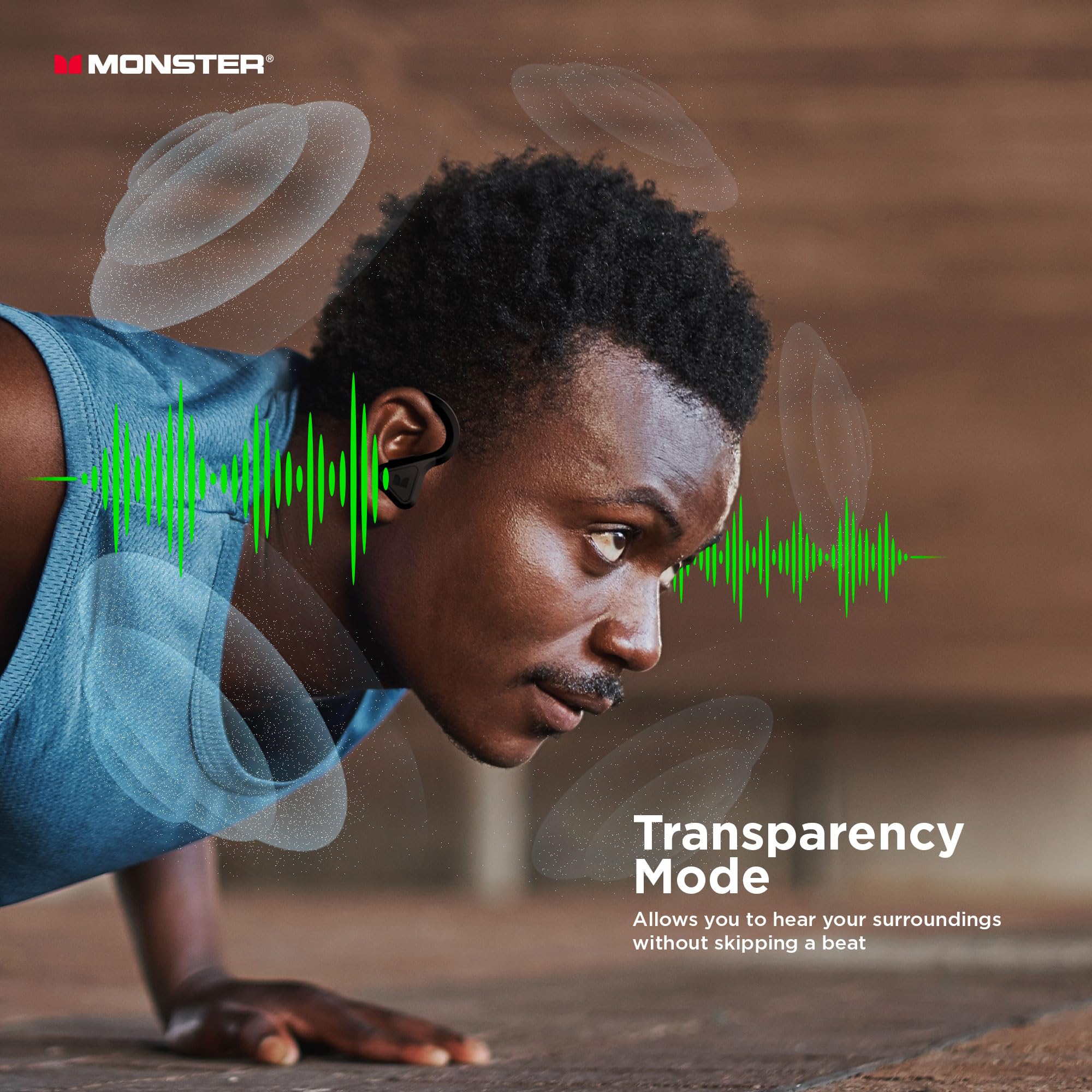 Monster DNA Fit 2.0 Wireless Bluetooth Earbuds with ANC, IPX5 Waterproof & Wireless Charging Case - Noise Cancelling Earphones with Built-in Mic for Gym, Running & Travel