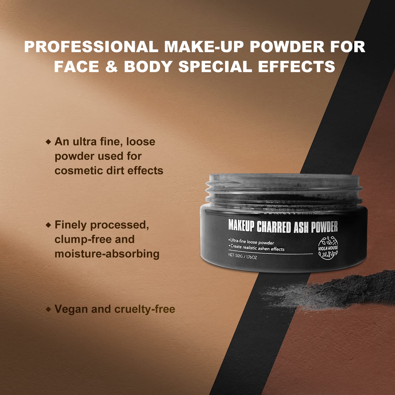 VIOLA HOUSE SFX Makeup Powder - Halloween Face Paint for Adults & Kids - Black 1.76 oz - Perfect for Costume Parties & Cosplay