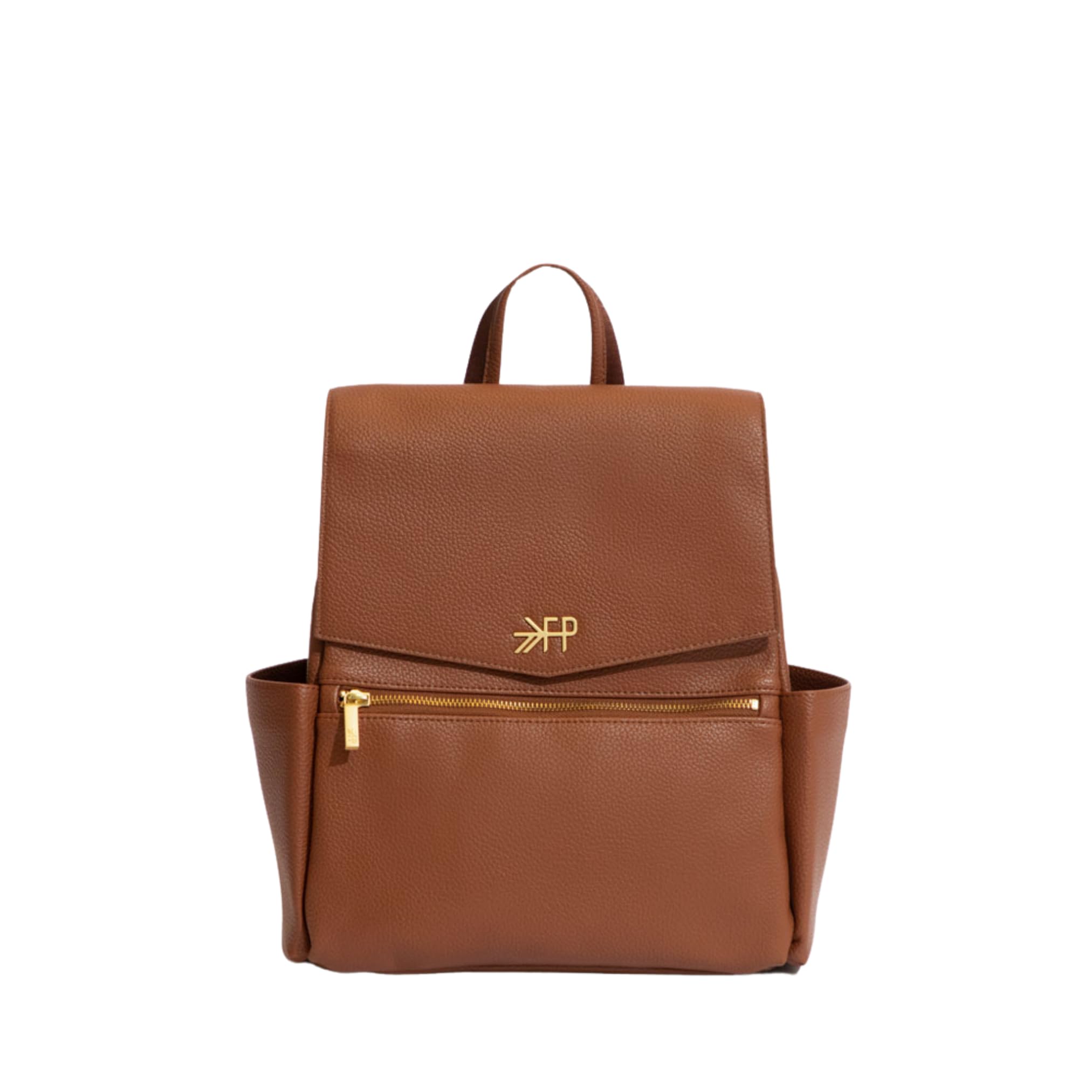 Freshly Picked Mini Classic Diaper Bag Backpack - Wipeable Vegan Leather with 8 Pockets (Cognac) - Perfect for Baby Essentials, Travel & On-the-Go Parents