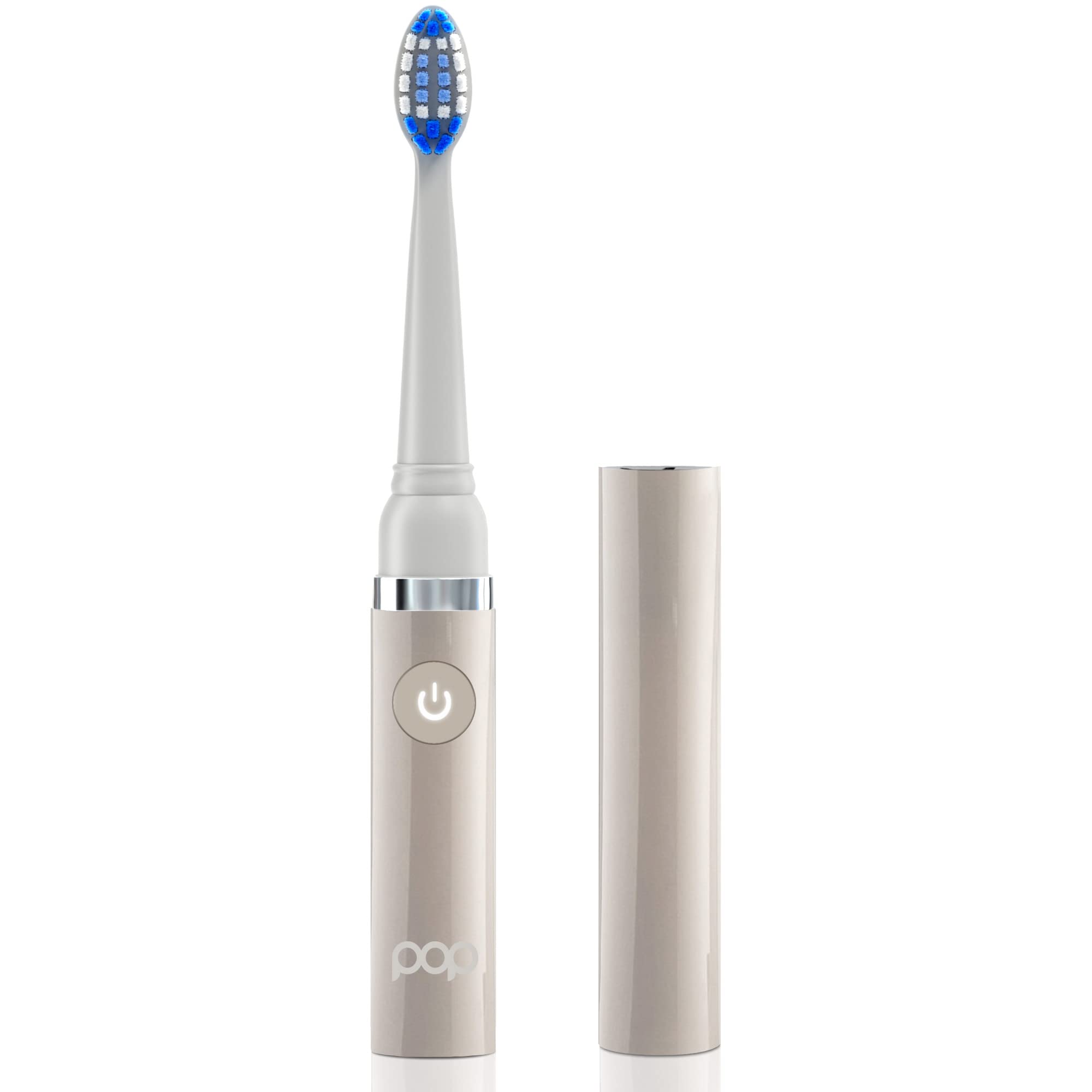Pop Sonic Electric Toothbrush for Kids & Travel (Grey) - 2 Speed Modes, 15,000-30,000 Strokes/Min, Dupont Nylon Bristles, Battery Powered - Perfect for Home, School & Vacation Use