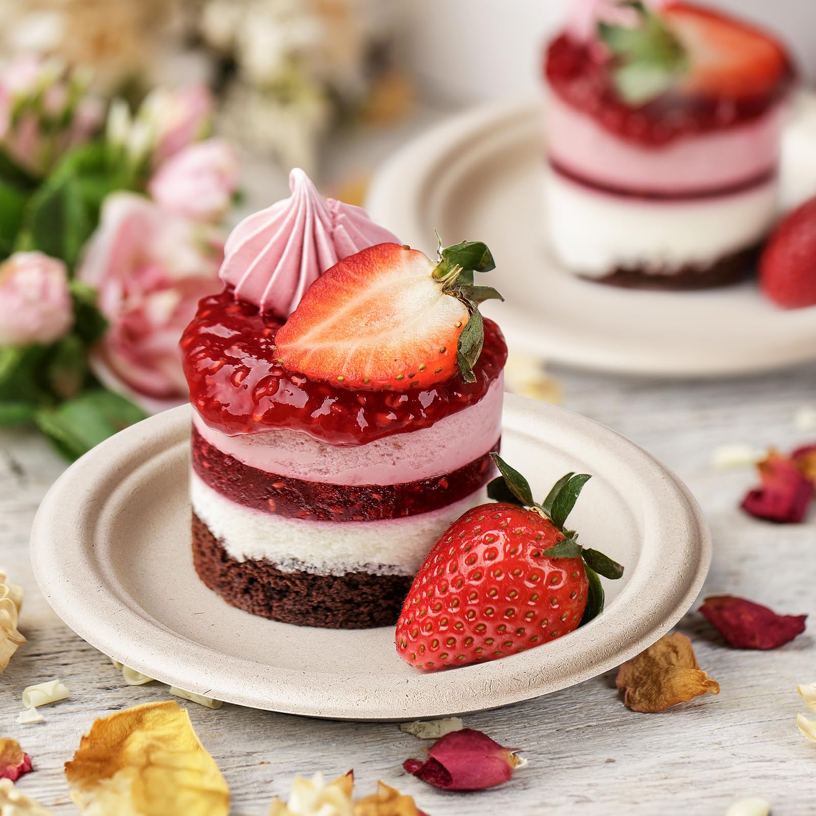 Eco-Friendly 6 Inch Compostable Paper Plates - 125 Pack Heavy-Duty Disposable Plates Made from Sugarcane Fiber - Perfect for Parties, Picnics & Dessert Serving
