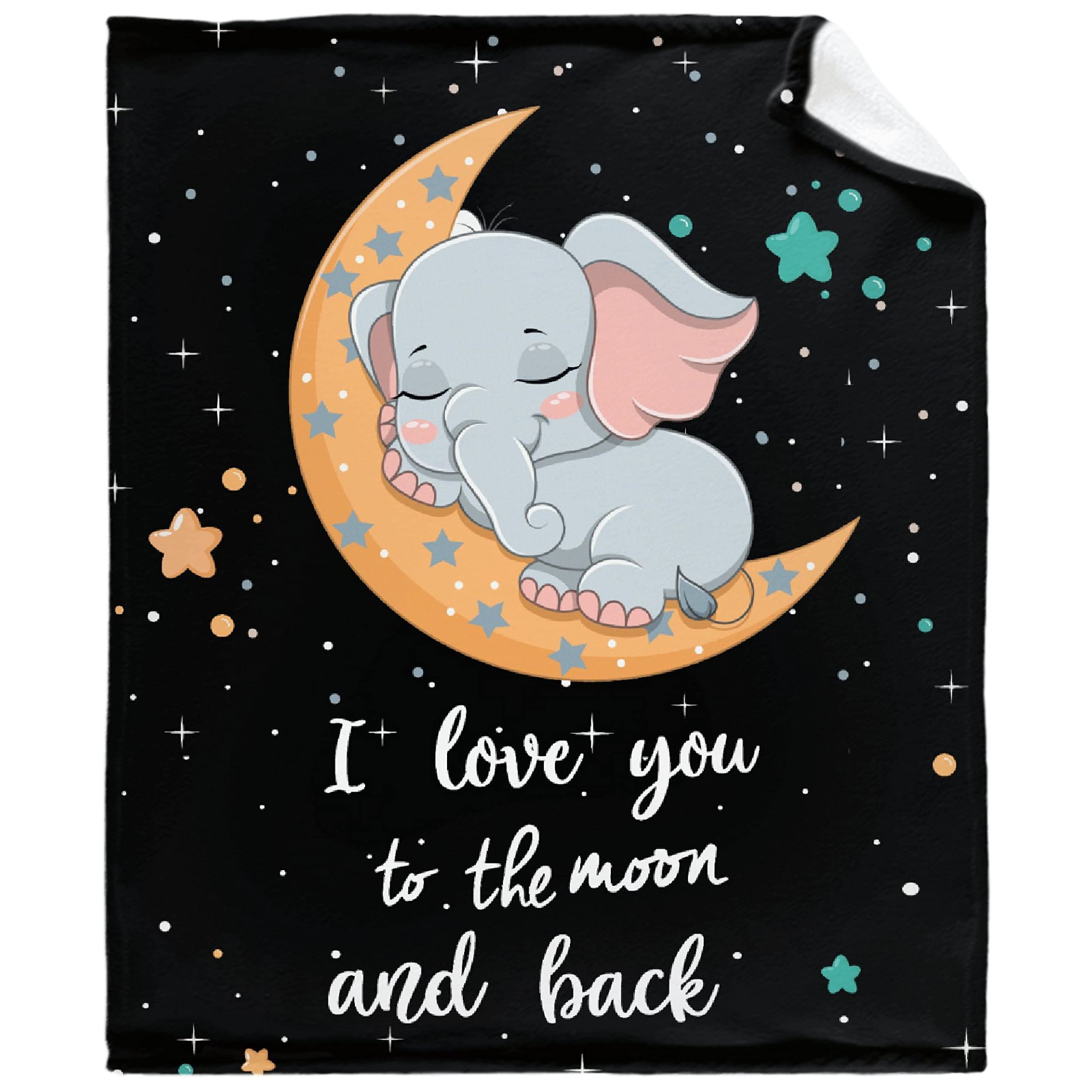 Softblak Elephant 'I Love You to The Moon and Back' Flannel Fleece Throw Blanket - Super Soft Fluffy Lightweight Blanket (120