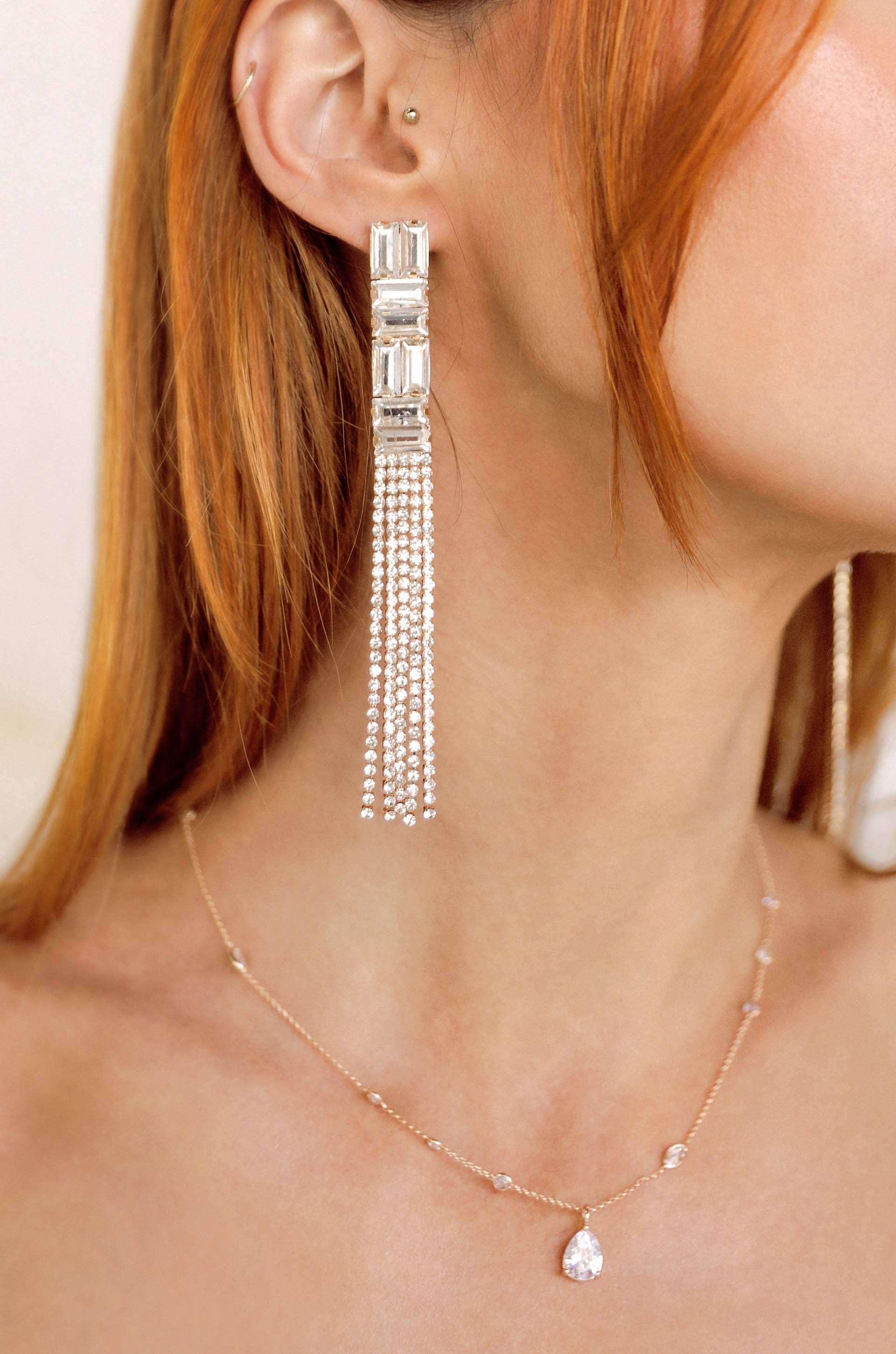 Art Deco Crystal Chain Dangle Earrings for Women - Vintage Style Drop Earrings with Sparkling Rhinestones - Perfect for Parties, Weddings & Evening Events