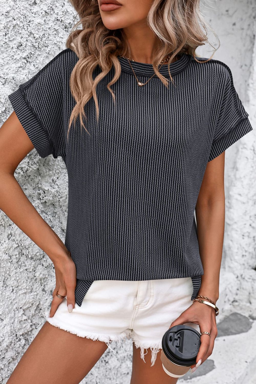 Mandy Striped Round Neck Short Sleeve T-Shirt for Women - Casual Summer Tee for Outfits, Beach & Everyday Wear