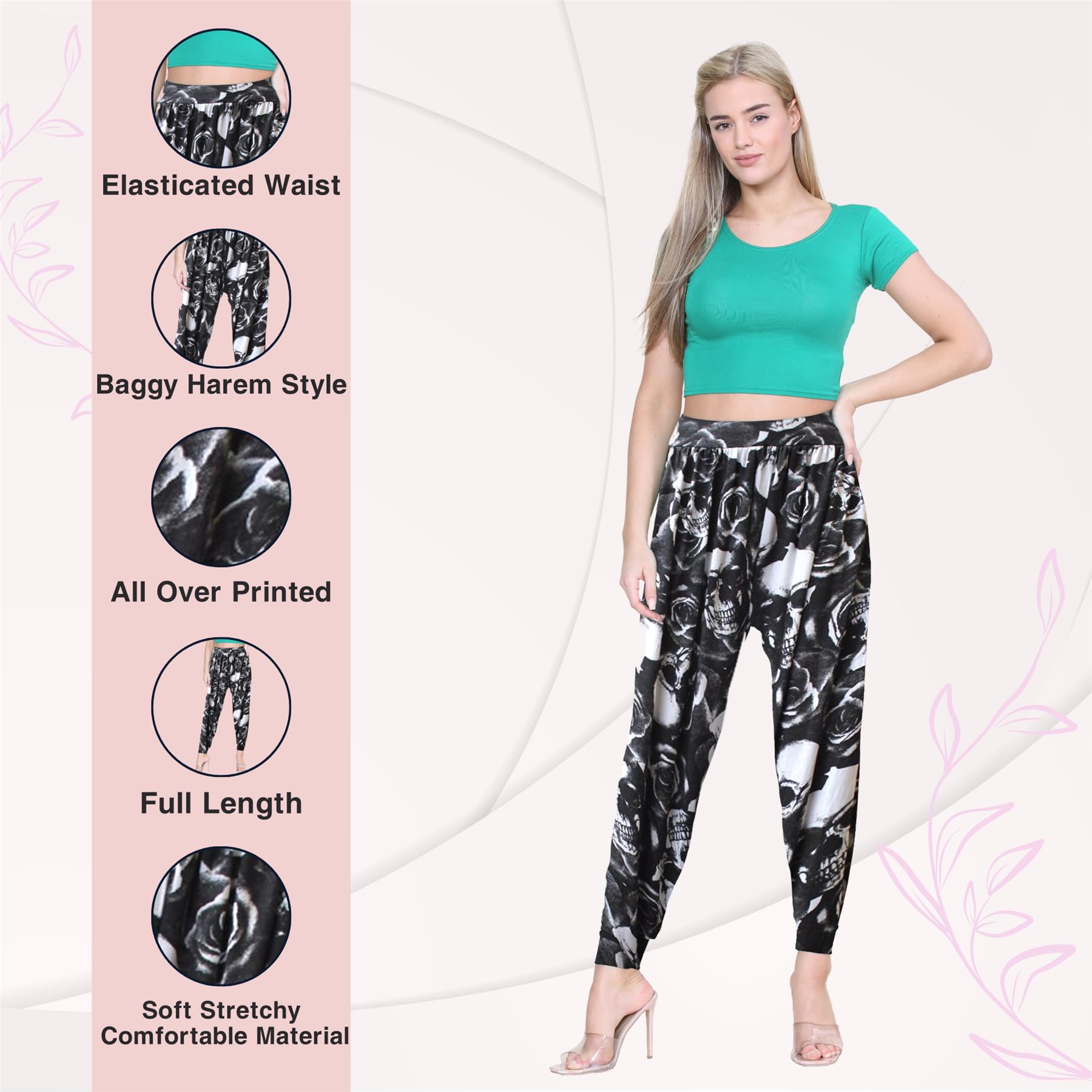 Janisramone® Women's Printed Harem Pants - Trendy Boho Alibaba Style Lounge Pants | Lightweight & Comfortable Casual Pants for Women | Perfect for Yoga, Travel, and Relaxation at Home