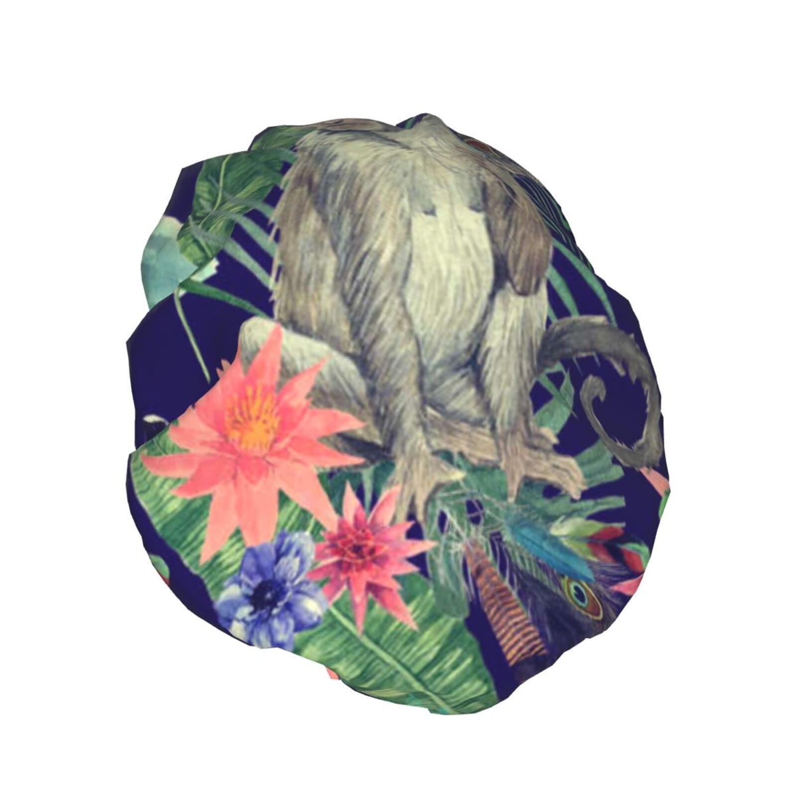 Waterproof Reusable Shower Cap for Women - Cute Monkey Peacock Design Bath Hair Cap for Shower & Bathing | Perfect for Spa, Swimming & Hair Care Routines