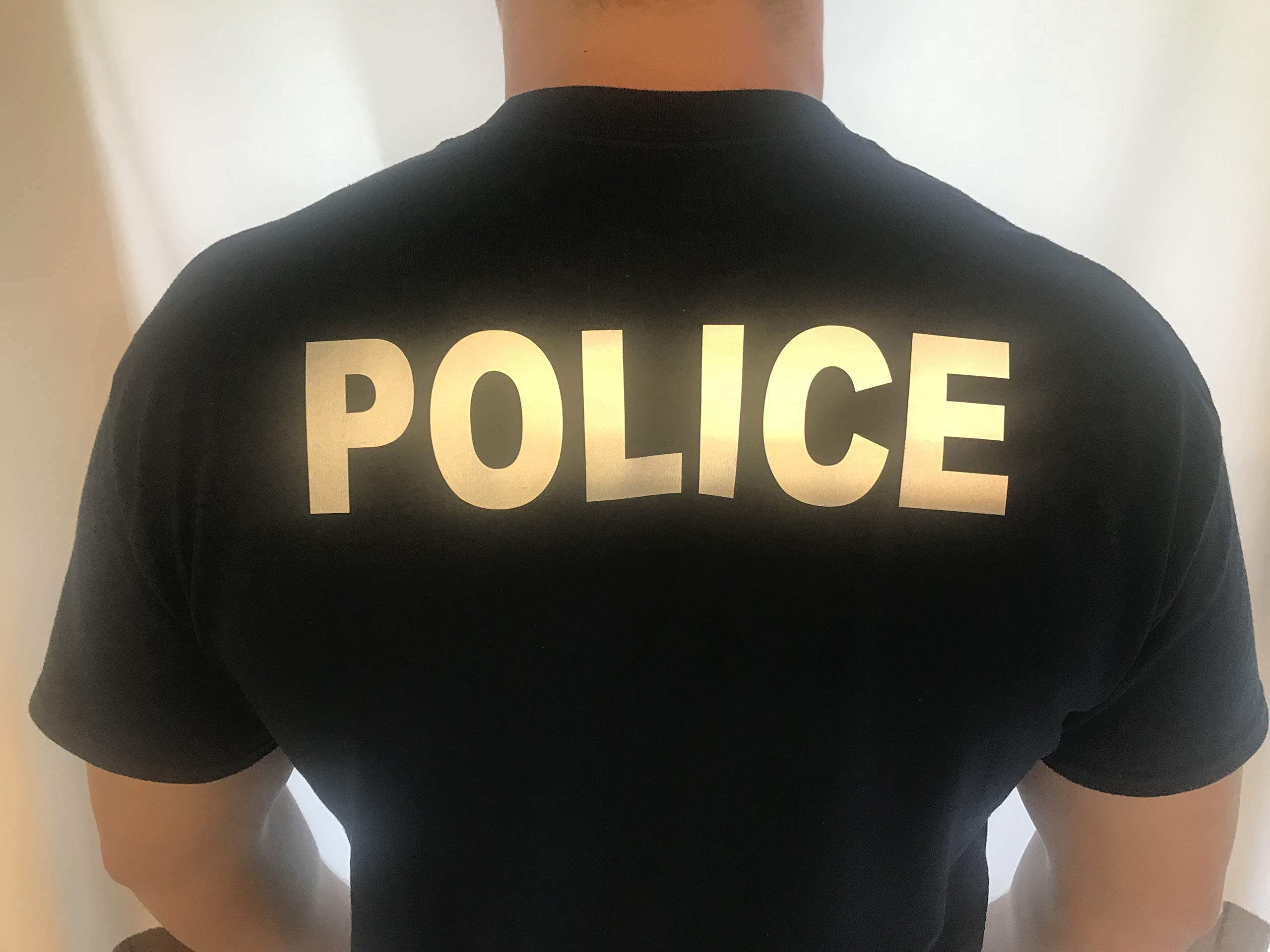 POLICE 2.5 X 10 Inch Reflective Iron-On Letters - Silver for DIY Uniforms, Safety Vests & Costume Customization