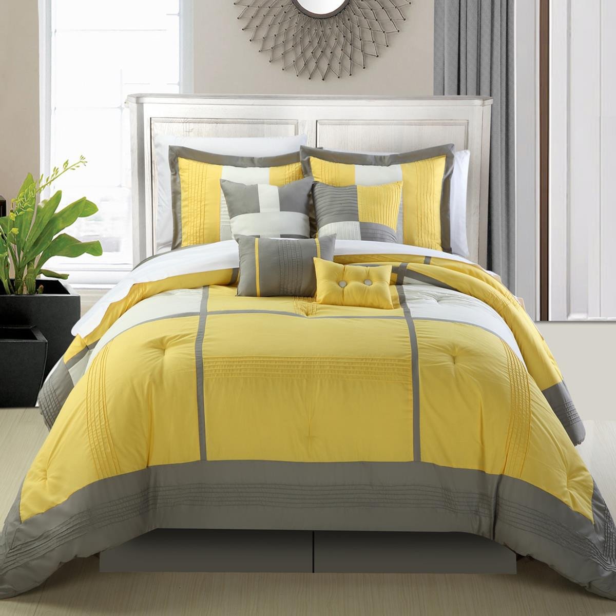 Chic Home Dorchester 8-Piece King Size Comforter Set in Yellow - Luxury Bedding for Master Bedroom & Guest Room Decor