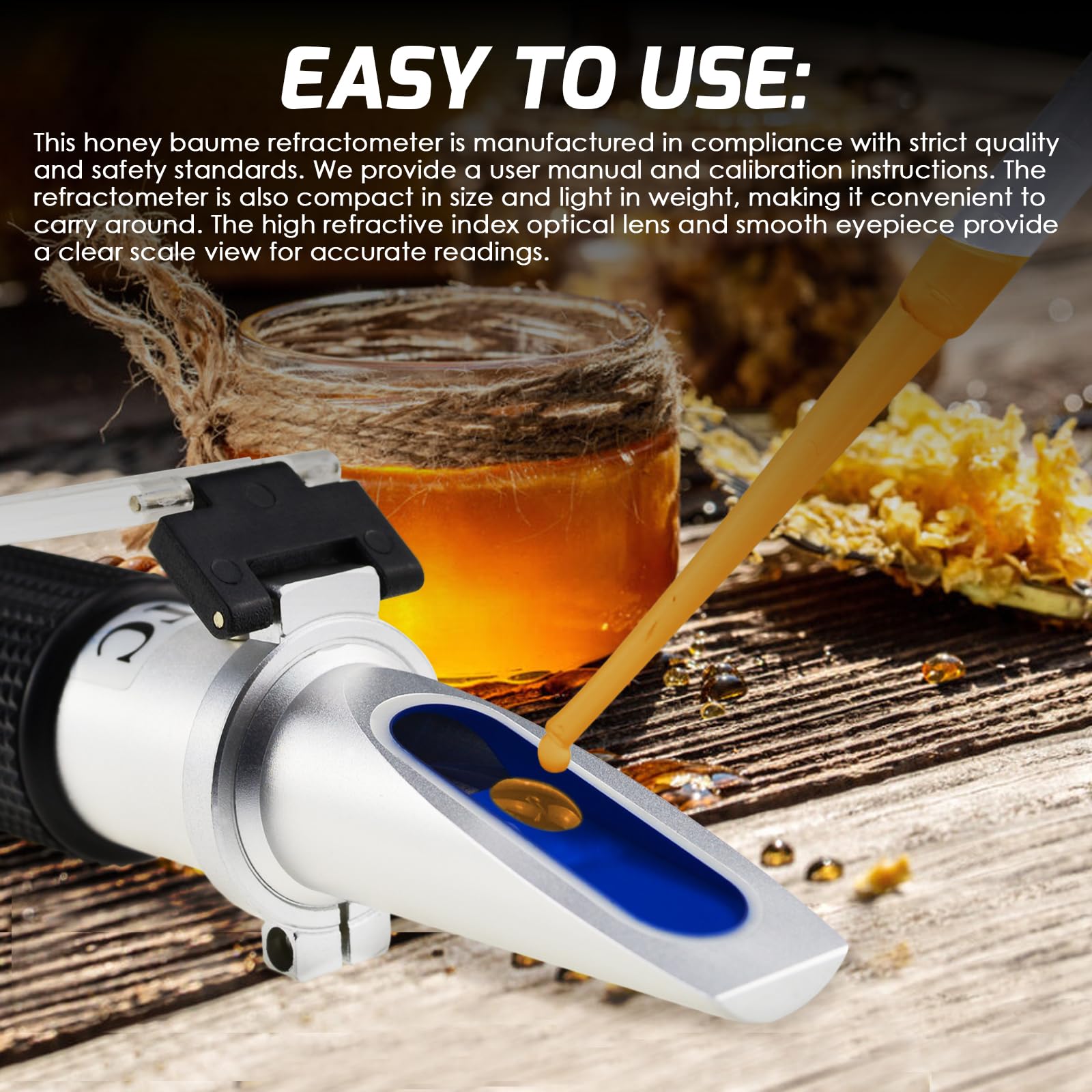 3-in-1 Honey Refractometer 58-90% Brix ATC - Honey, Maple Syrup & Molasses Tester for Beekeeping & Cooking