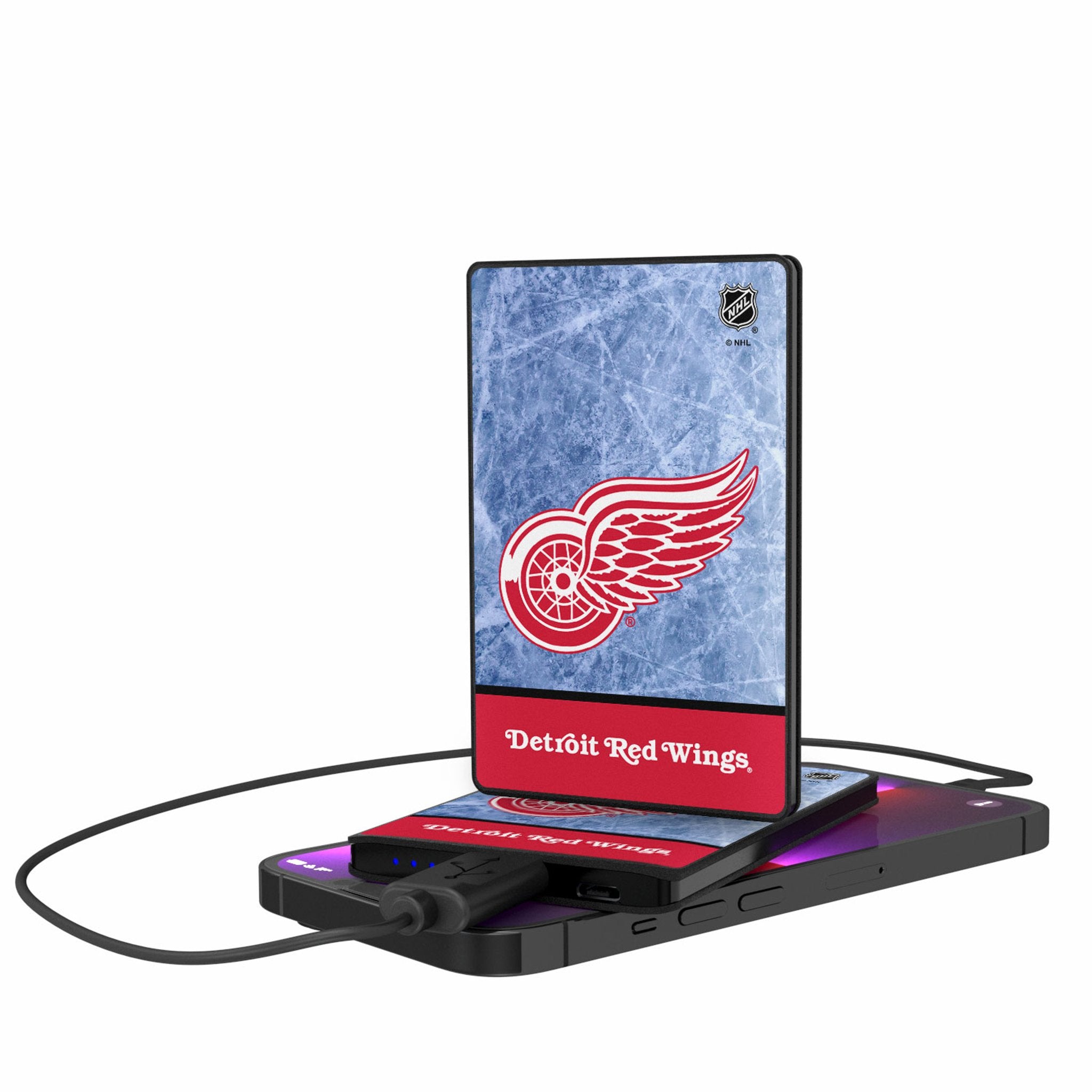 Detroit Red Wings Ice Wordmark 2500mAh Portable Power Bank - Slim Credit Card Size External Battery Charger for iPhone, Android & USB Devices - Perfect for Travel, Camping & Emergency Power Backup
