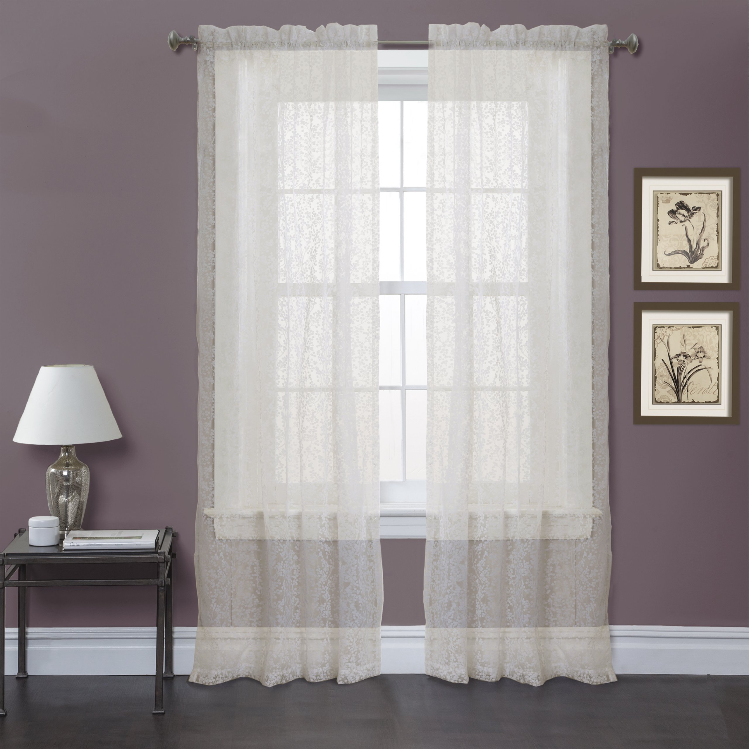 Lush Decor Duke Garden Window Curtains Set of 2 - Ivory Blackout Drapes for Living Room & Bedroom - Elegant Floral Design Home Decor