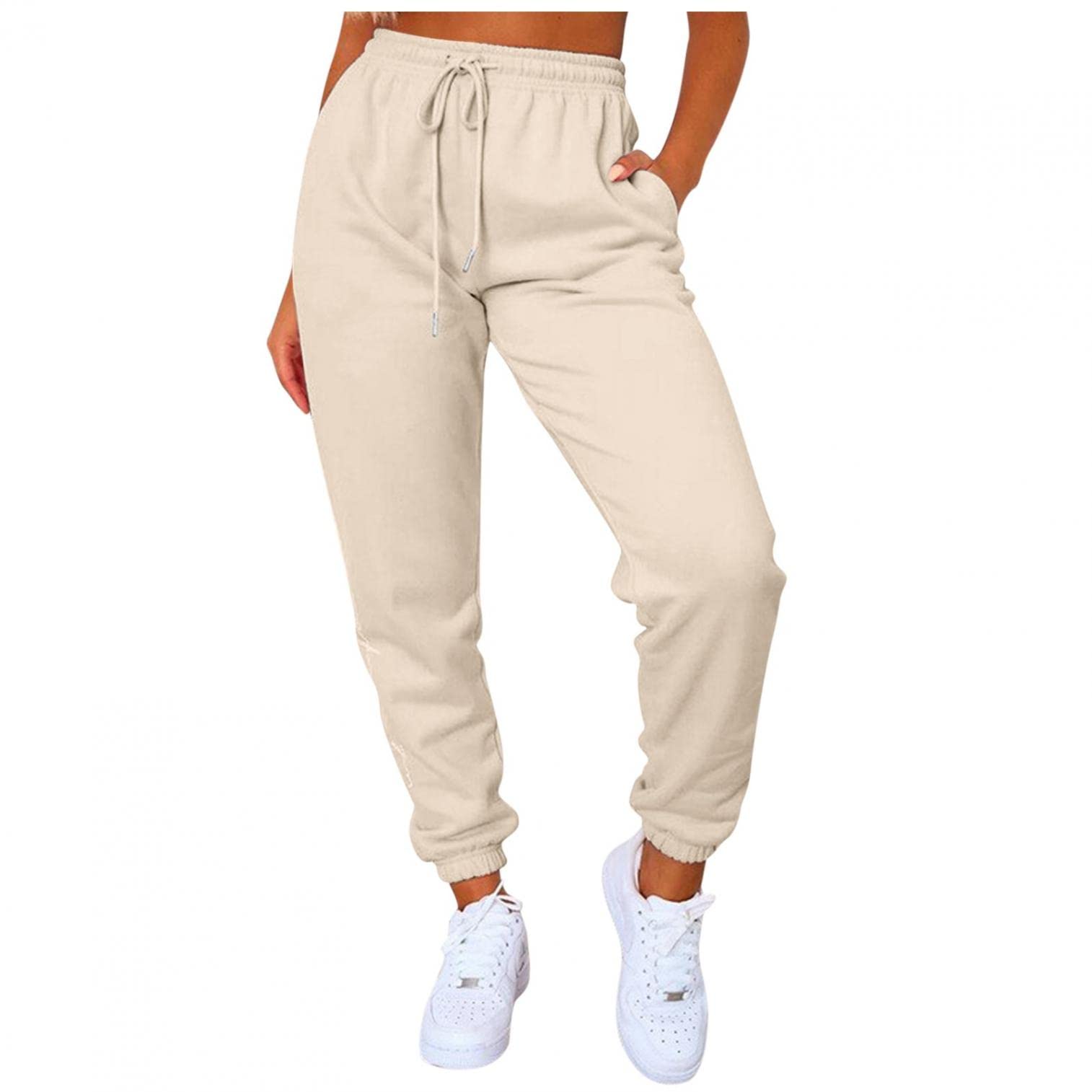 Changeshopping Women's Winter Sweatpants - High Waist Comfy Casual Joggers with Pockets for Workout, Lounge & Outdoor Activities (Beige) - Perfect for Yoga, Running Errands & Cozy Home Wear