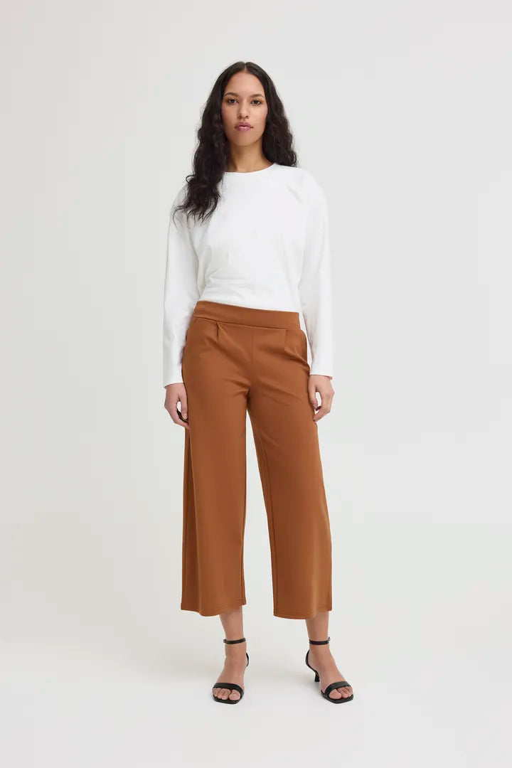 Kate Cropped Wide Leg Pants for Women - High Waisted Linen Trousers in Brown Patina | Casual Summer Outfits & Office Wear