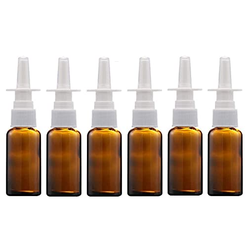 6-Pack 20ml Empty Brown Glass Nasal Spray Bottles with Fine Mist Sprayers - Refillable Travel Containers for Essential Oils, Perfume, Makeup & Skincare (Perfect for DIY, Aromatherapy & On-the-Go Use)