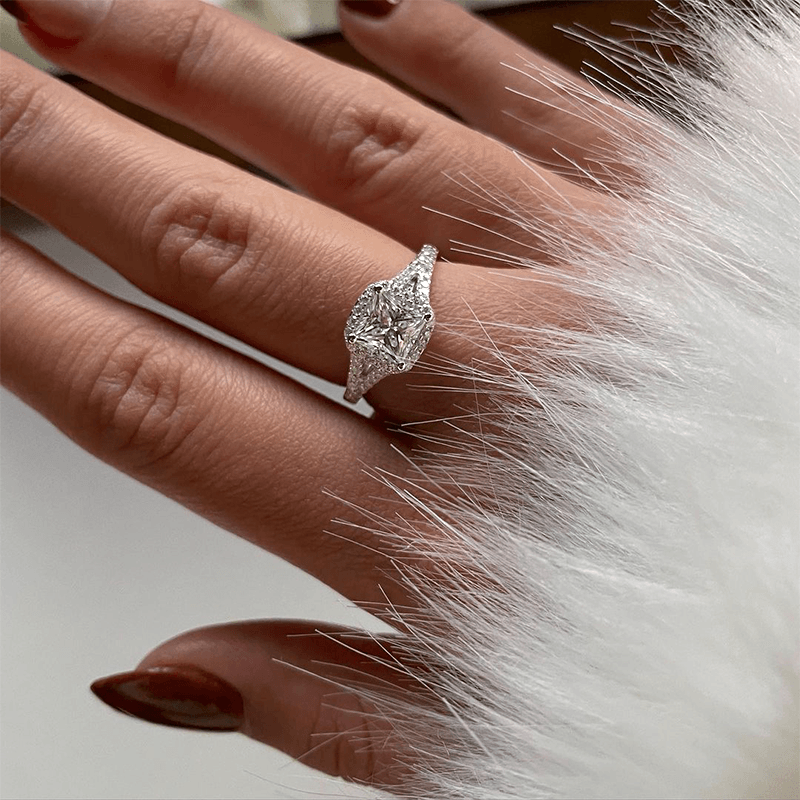 1.5ct Halo Princess Cut Moissanite Engagement Ring 14K White Gold Split Shank Band - Perfect for Proposals, Weddings & Anniversary Gifts