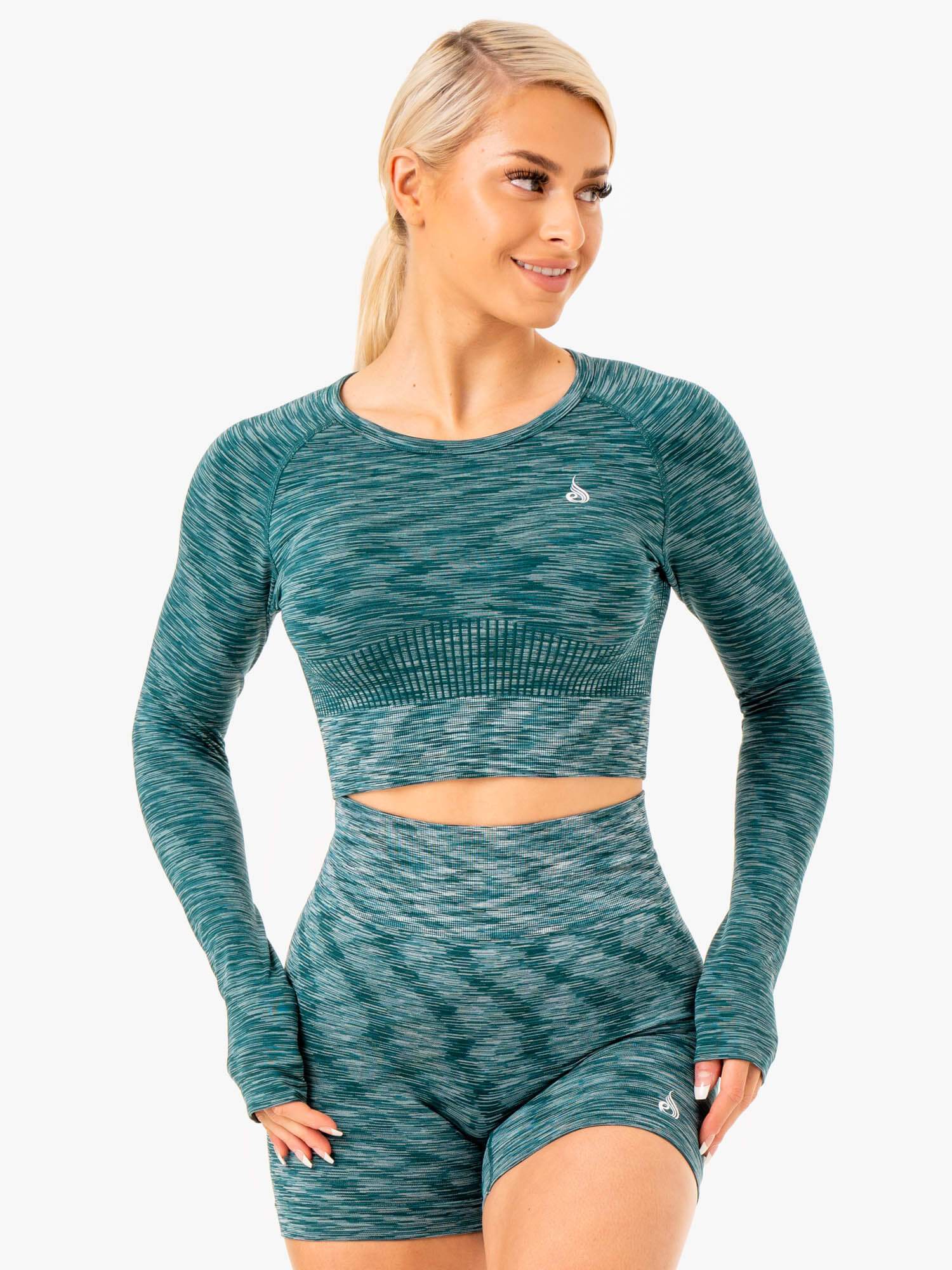 Evolve Seamless Long Sleeve Top for Women - Soft Stretch Workout Shirt in Teal - Perfect for Yoga, Gym & Casual Wear