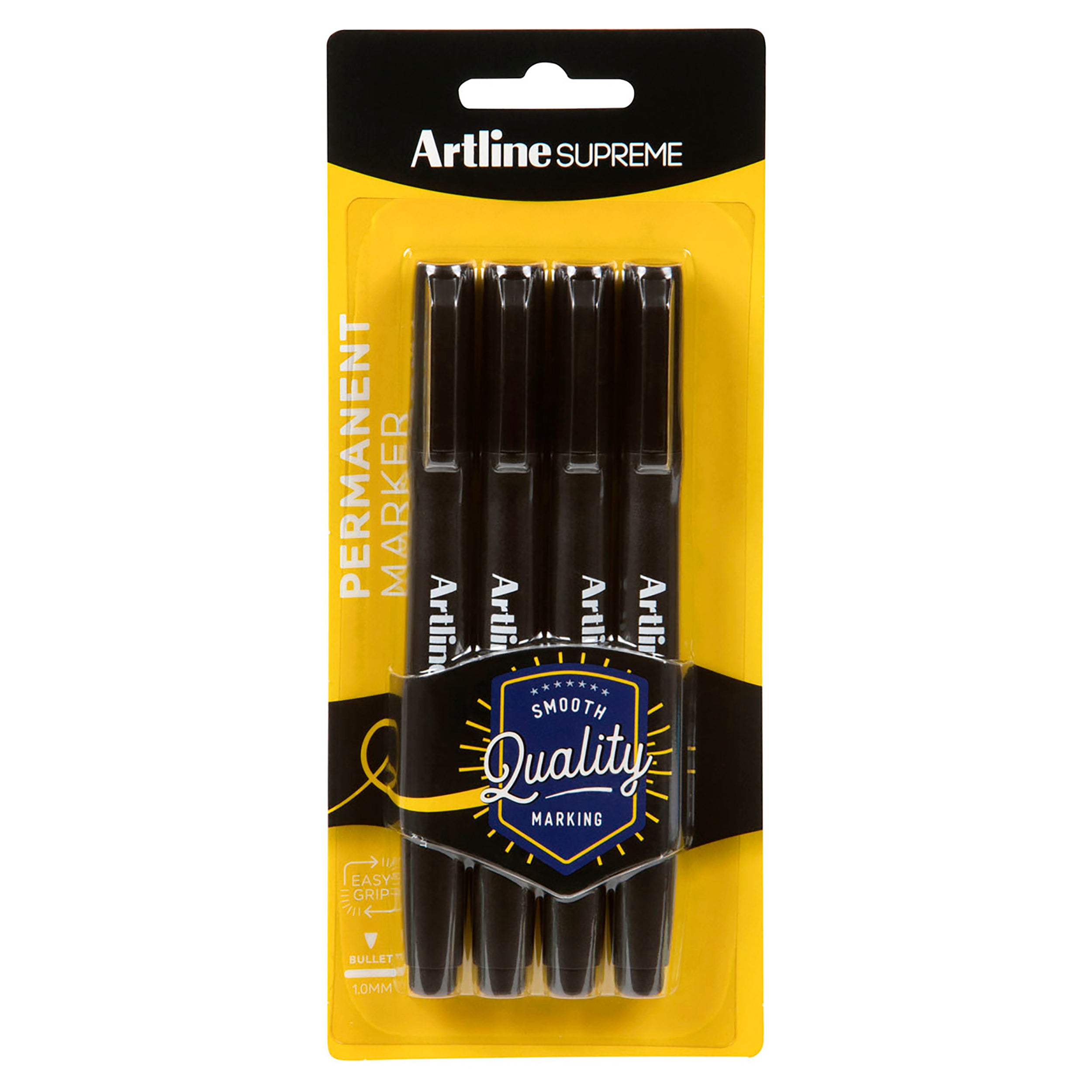 Artline Supreme Permanent Marker - Black Ink, Pack of 4 - Ideal for Office, School & Home Use - Waterproof & Fade-Resistant Writing Tool
