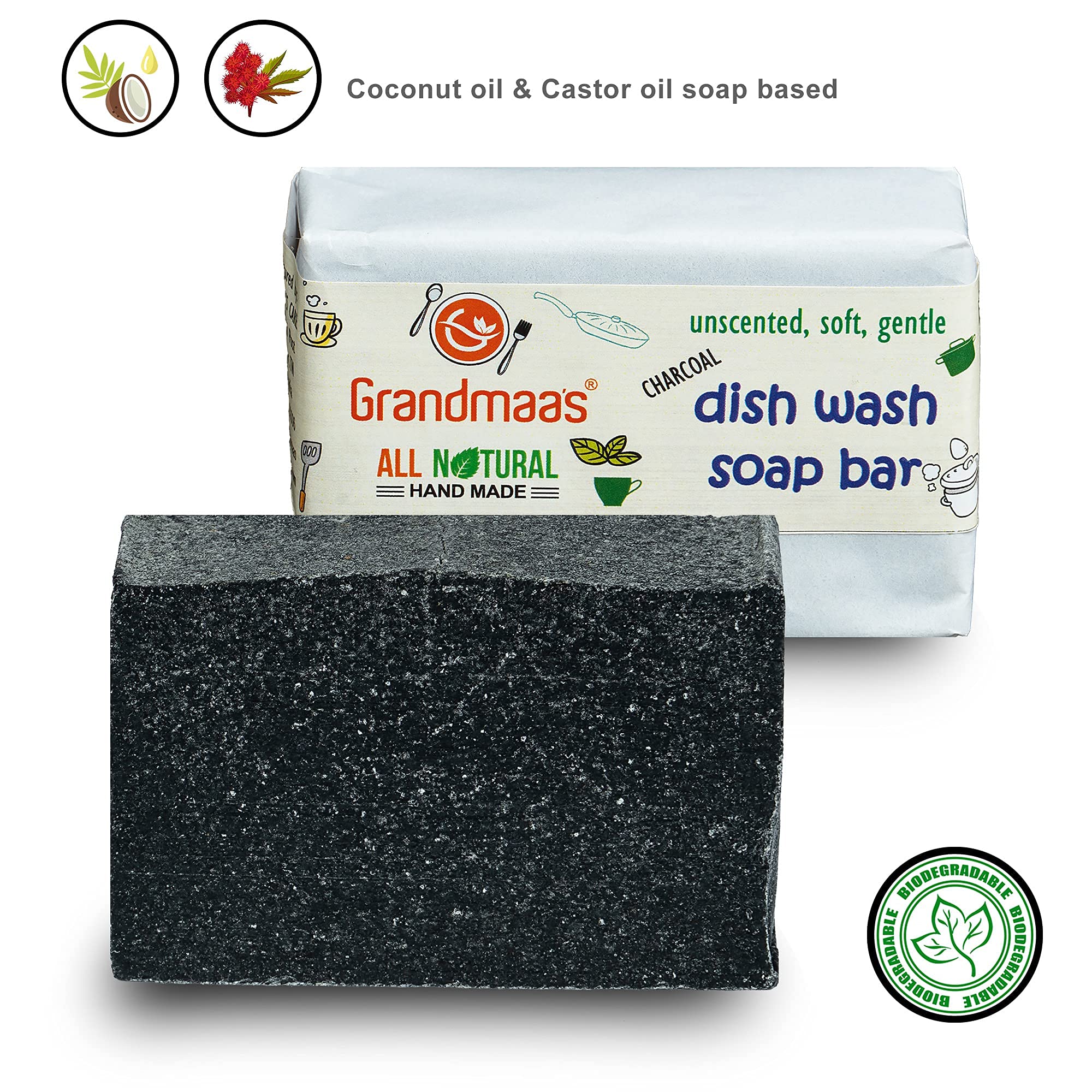 Grandmaas Natural Dishwashing Soap Bar (100g X 5 Pack) - Unscented, Eco-Friendly & Vessel Safe - Gentle Hand Wash for Delicate Dishes - Perfect for Camping, RV Travel & Sustainable Home Cleaning