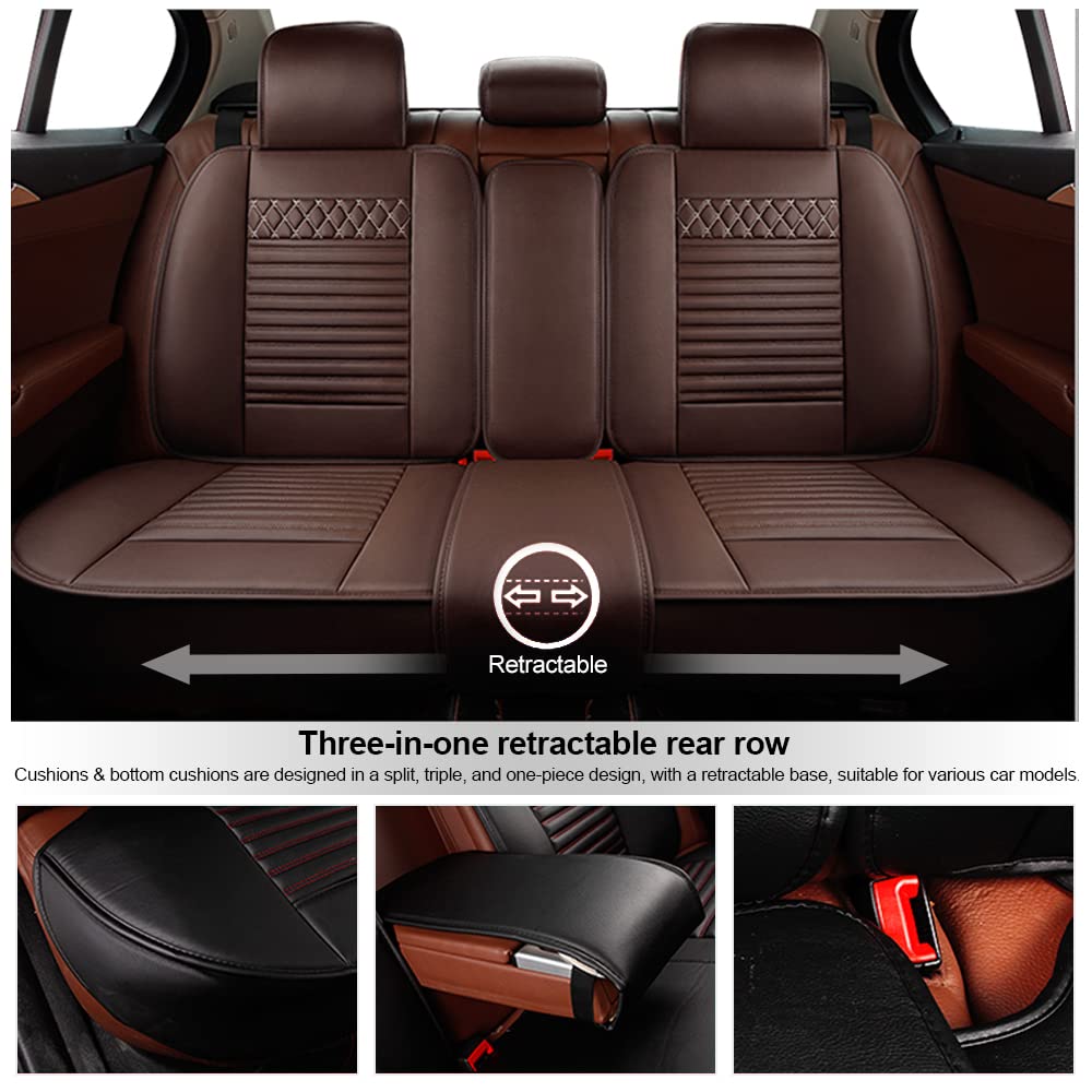 Surekit Custom PU Leather Car Seat Cover for Lexus CT, ES, GS, GX, LS, LX, NX, RX, RC, LC, UX, SC, HS - 5-Seat Full Set Needlework Seat Protector (Brown) | Premium Comfort & Protection for Daily Commute & Road Trips