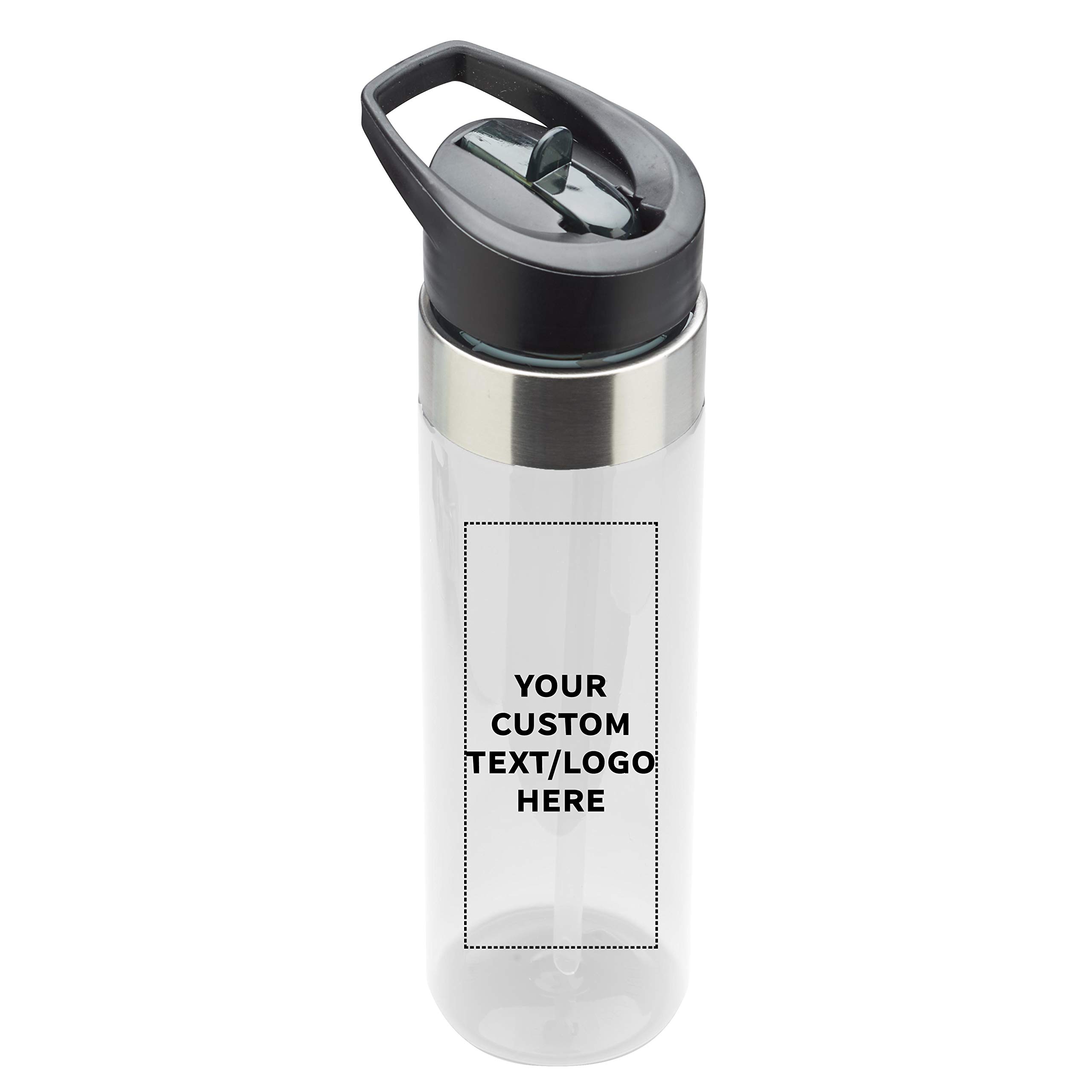 Custom 24 oz Plastic Water Bottle with Straw - 10 Pack BPA-Free Tritan Copolyester Bottles | Personalized Text, Flip Lid & Screw-On Cap | Slim Clear Design for Gym, Office & Outdoor Activities