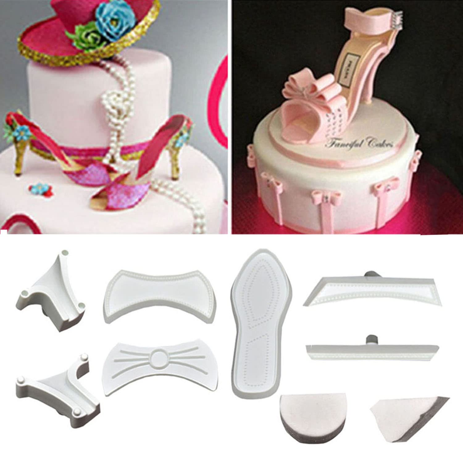 9PC Mini Lady Shoe Silicone Molds for Fondant Cake, Chocolate & Polymer Clay - DIY Cake Decorating & Crafting Projects - Perfect for Birthday, Wedding & Party Desserts (10PC-Mini Shoe Set)