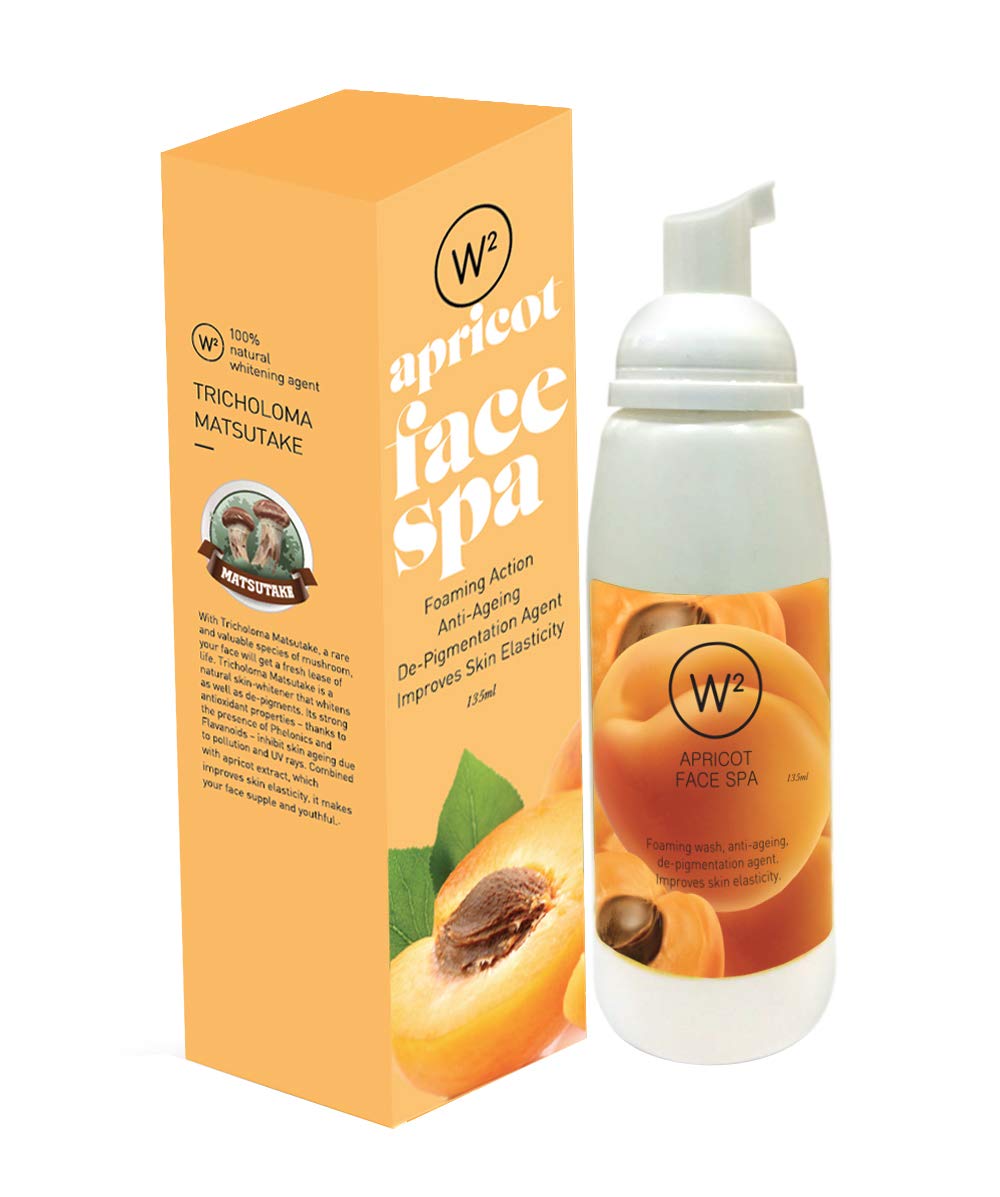 W2 Why Wait Apricot Foaming Face Wash - Anti-Aging Cleanser with Apricot, Wheatgerm, Mushroom & Tea Tree Oil (135ml) | Gentle Exfoliating Facial Cleanser for Glowing Skin - Perfect for Daily Skincare Routine & Spa Treatments