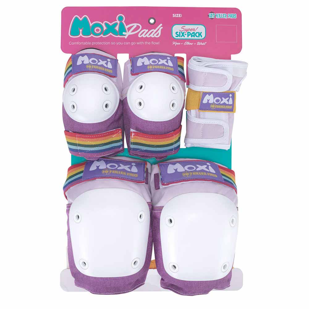 187 Moxi Junior Pads Six Pack - Protective Knee and Elbow Pads Set for Kids Skateboarding, Roller Skating & Scooter Riding - Durable Safety Gear for Young Athletes