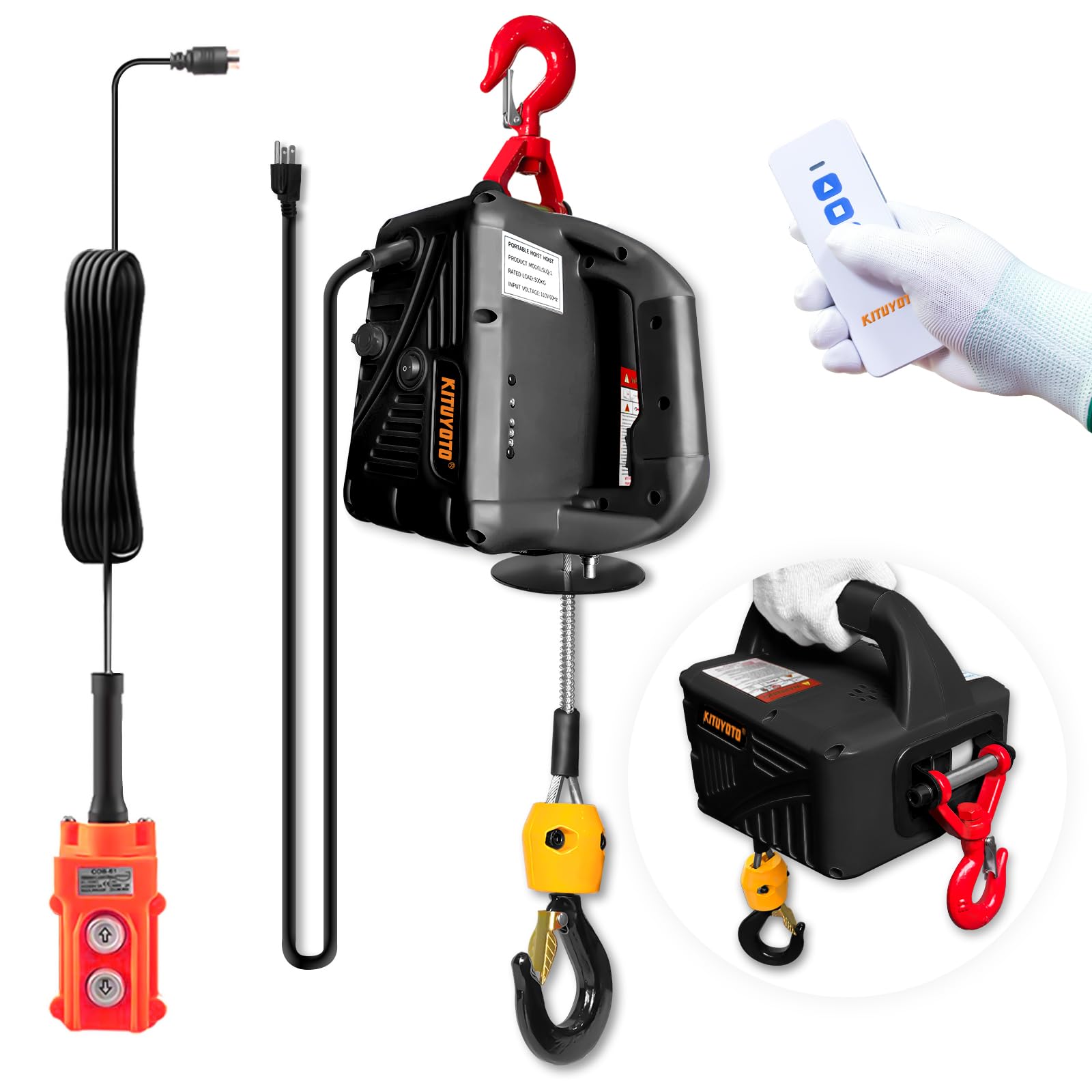 3-in-1 Electric Hoist Winch 1100 Lbs Capacity - Portable Winch with Manual/Cable/Remote Control, Overload Protection & 25ft Lifting Height - Ideal for Factory, Warehouse, Garage, and DIY Lifting Projects