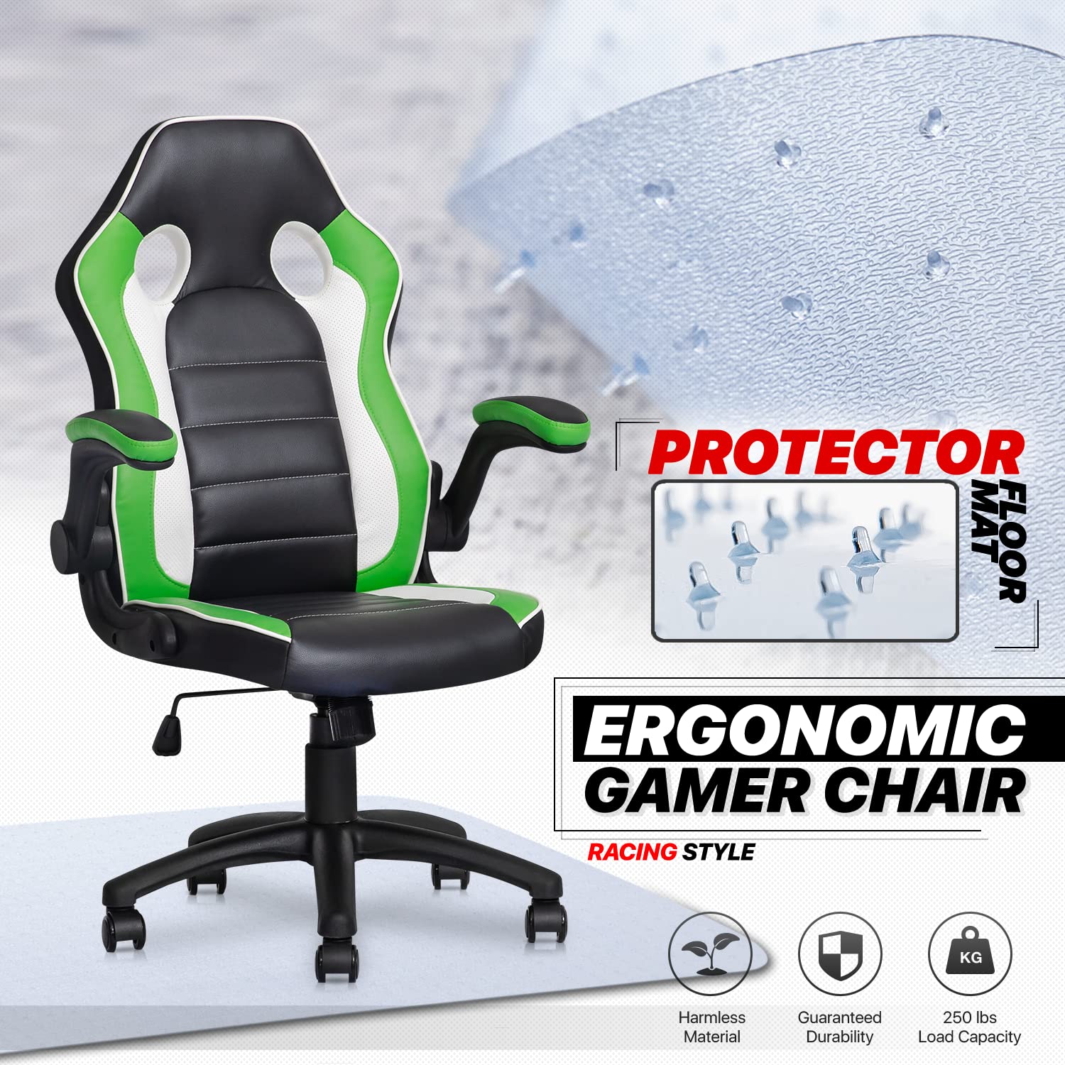 MoNiBloom Ergonomic Gaming Chair with Rectangle Floor Mat - 29