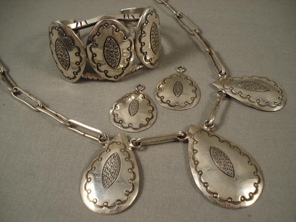 Authentic Vintage Navajo Native American Jewelry Set - Sterling Silver Bracelet & Necklace by Arizona Living Treasure Artist | Handcrafted Southwest Style for Boho Fashion & Cultural Collectors