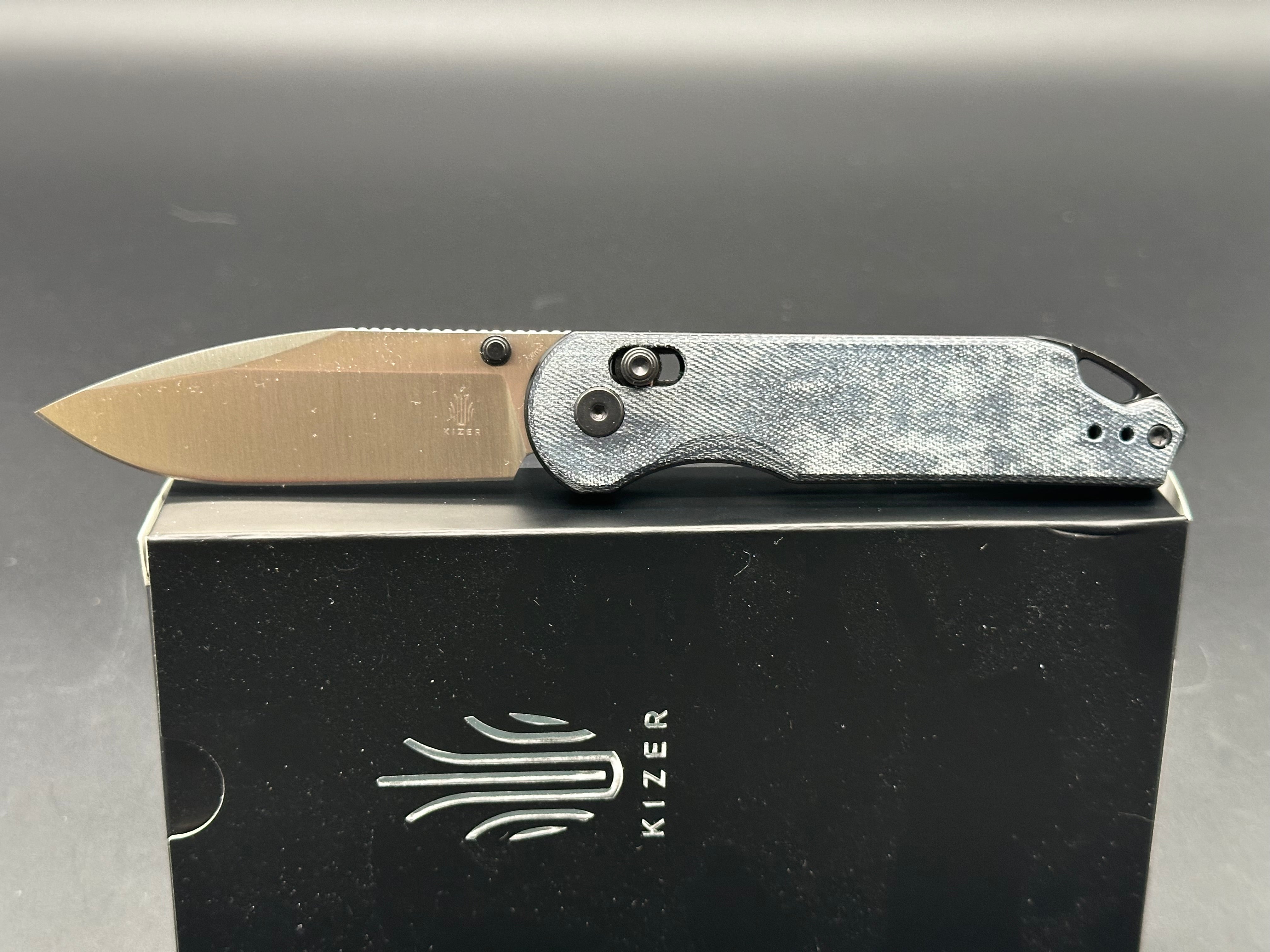 KIZER Assassin Folding Pocket Knife - Nitro-V Steel Blade, Clutch Lock, Blue Micarta Handle - EDC, Camping, Survival & Outdoor Activities