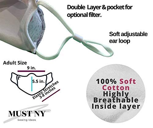 3PC - Pack of 3 Reusable Face Masks with Lanyard & Filter Pocket | Breathable Cotton Bandana Masks for Teachers, Men & Women | Back to School, Office & Daily Protection
