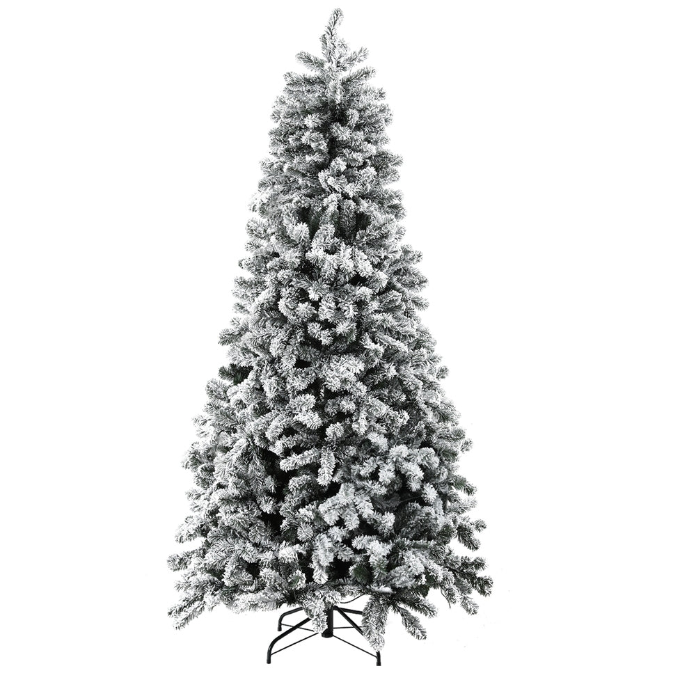 2.1m Snow Flocked Christmas Tree with LED Lights - 8 Lighting Modes, Pre-Lit Xmas Decoration for Home, Office & Holiday Party Decor
