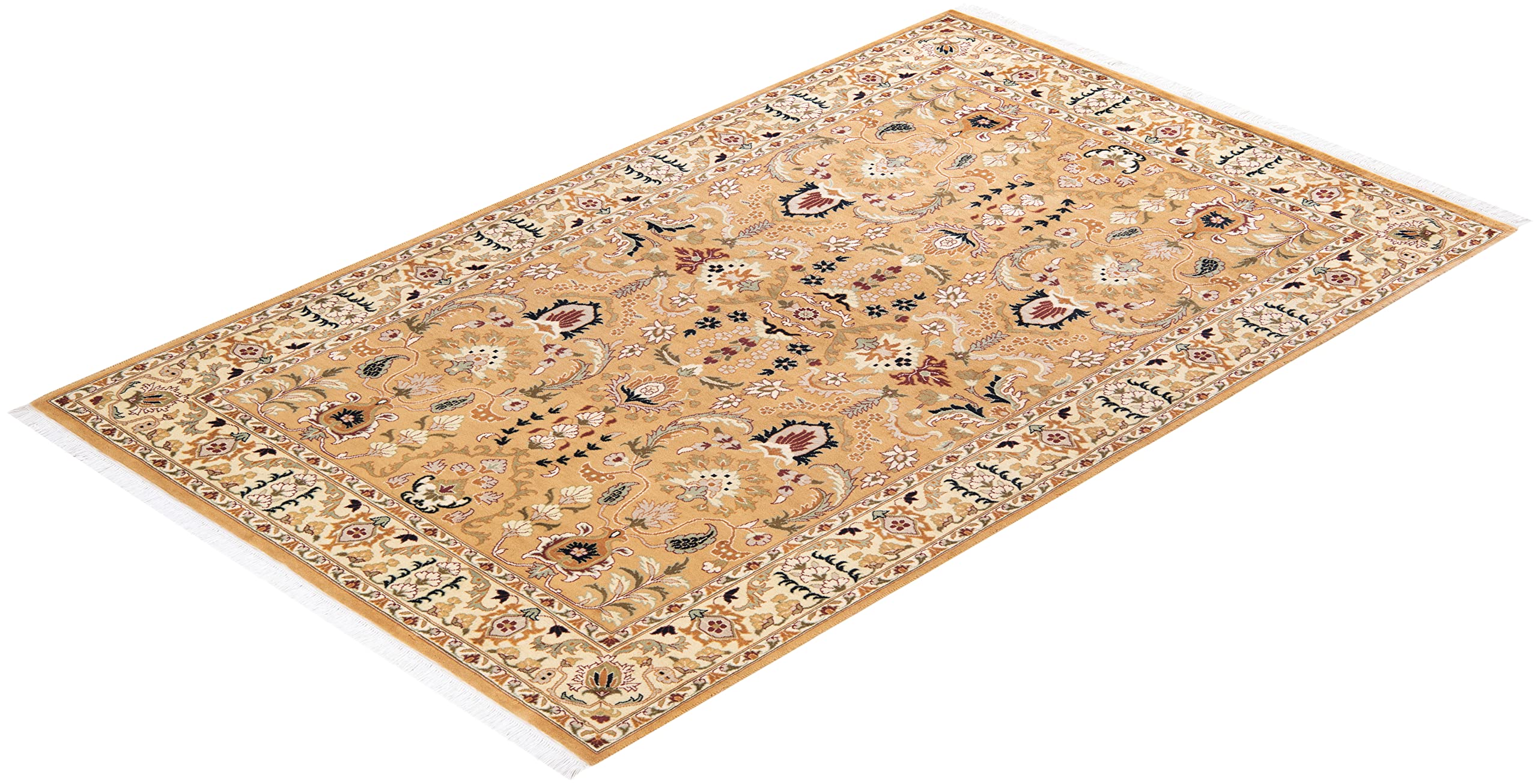 Handmade Wool Oriental Mogul Yellow 4x6 Area Rug - Traditional Hand-Knotted Design for Living Room, Bedroom & Dining Room Decor