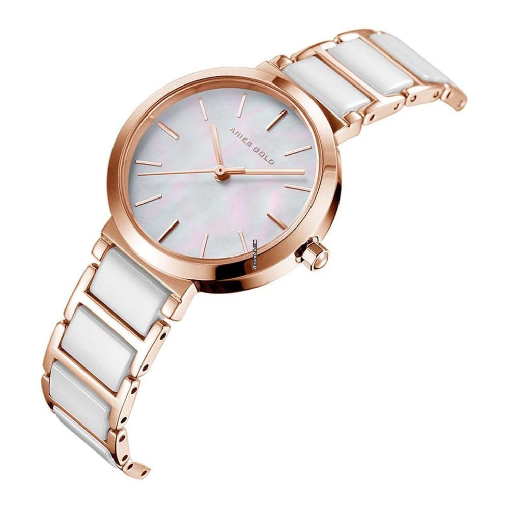 ARIES GOLD ENCHANT L 5037Z RG Women's Luxury Watch with White Ceramic Band - Elegant Timepiece for Office, Party & Special Occasions