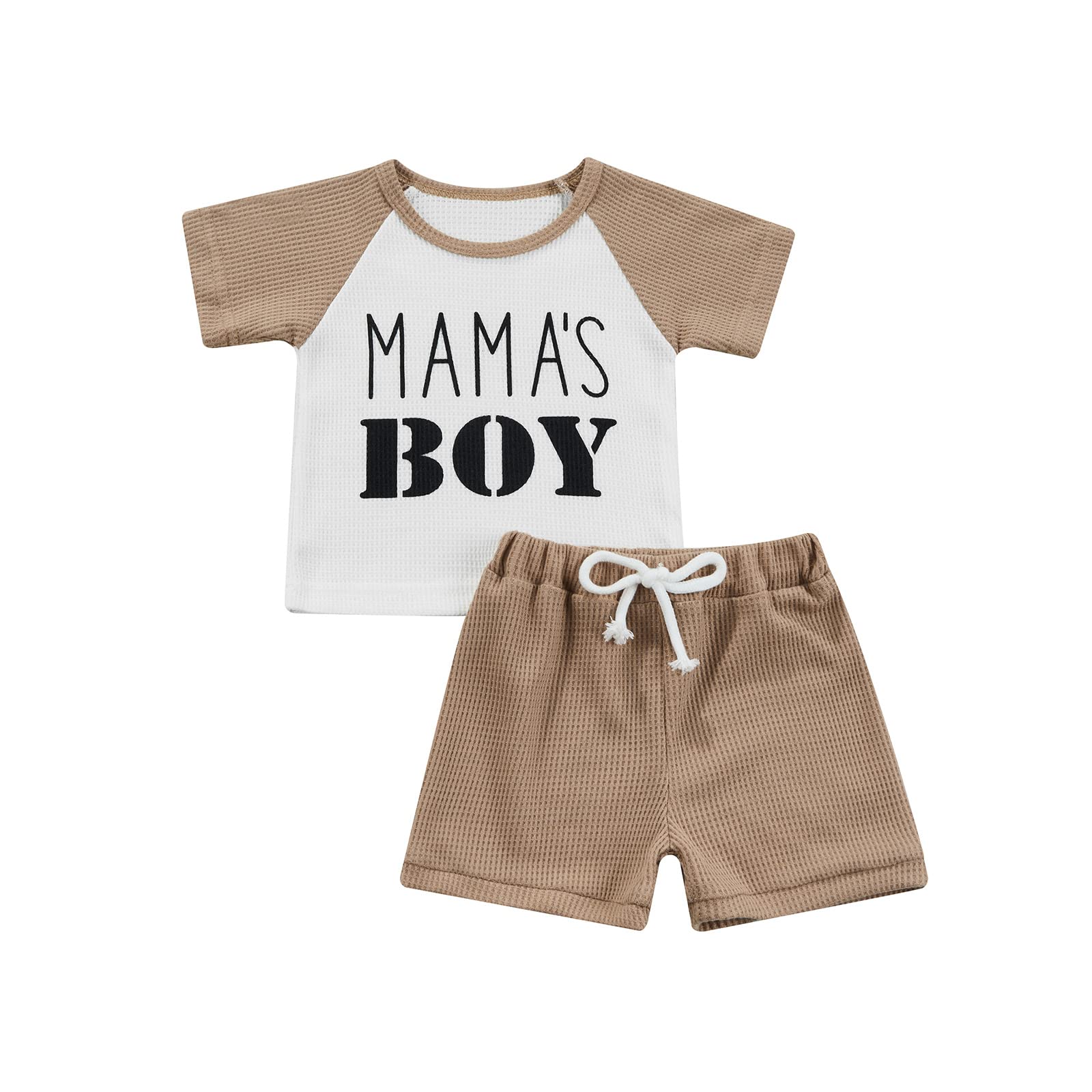 Valentine's Day Baby Boy Outfit - Waffle Knit Short Sleeve Top & Solid Color Drawstring Pants Set | Cute Mama's Boy Matching Clothes for Valentine's Photos, Family Events & Special Occasions