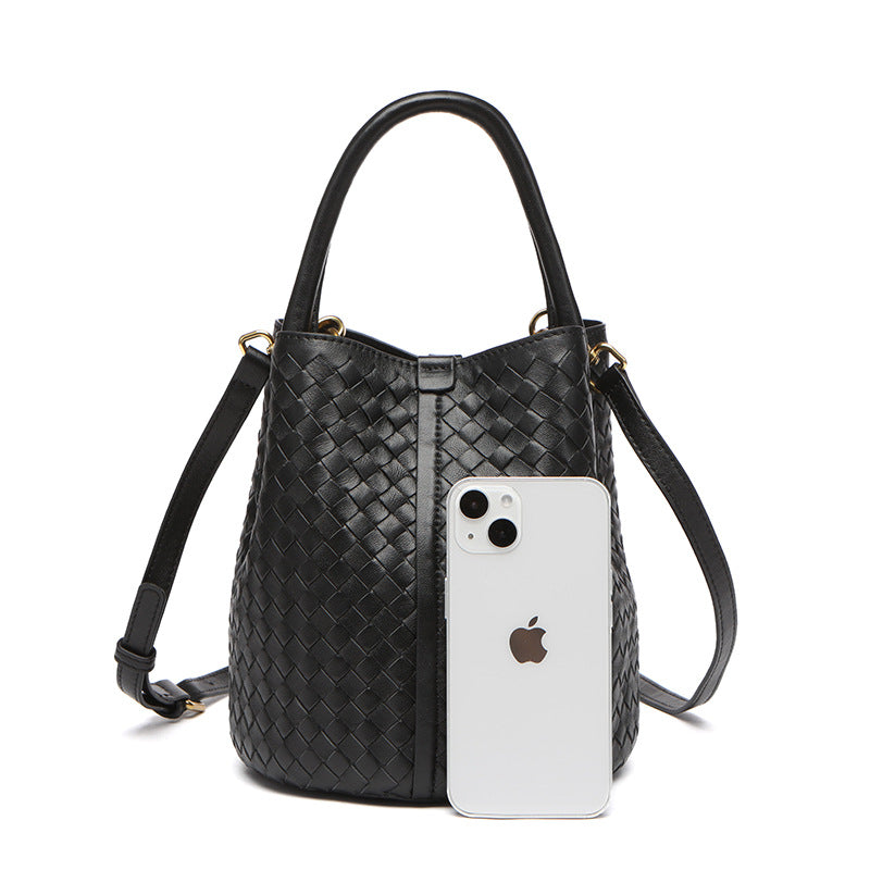 Handwoven Lambskin Bucket Bag for Women - Soft Leather Crossbody Purse with Adjustable Strap - Perfect for Travel, Shopping & Everyday Use